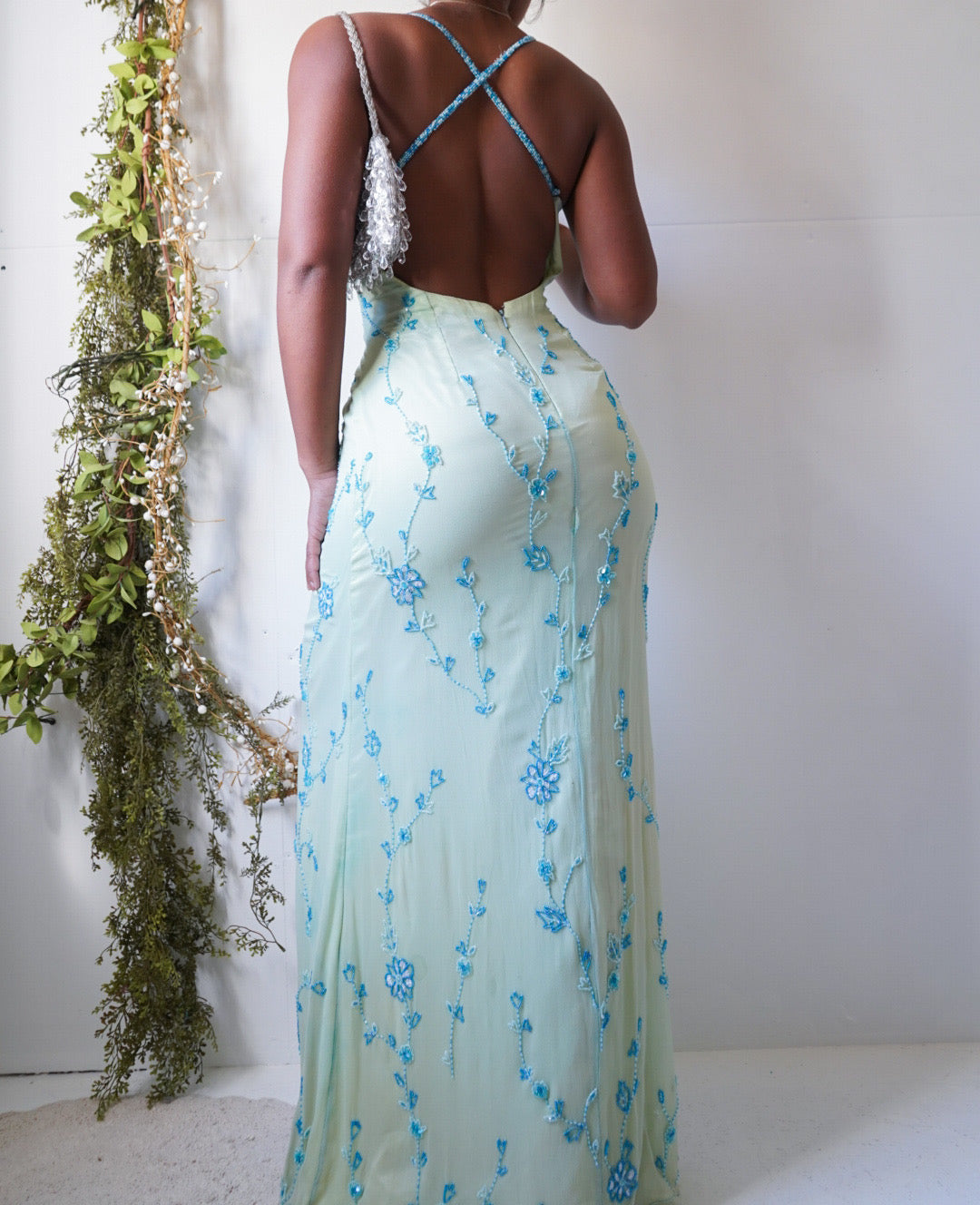 Vintage Y2K Pale Mint Beaded Gown
