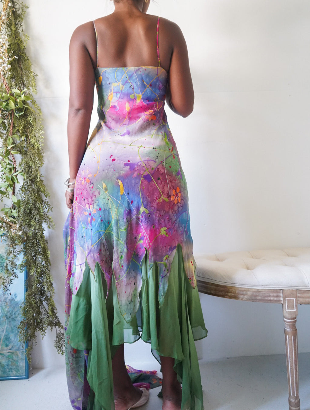 Rare Vintage Y2K Hong Ni Painted Floral Fairy Dress