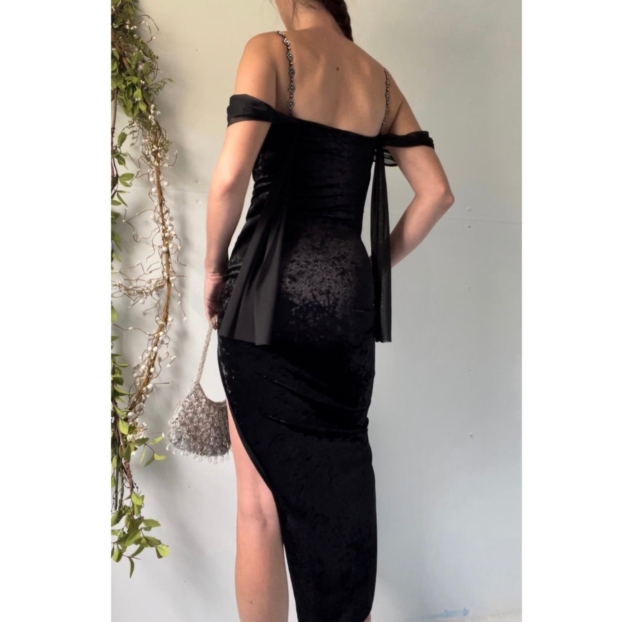 Made to Order Black Velvet Draped Gown