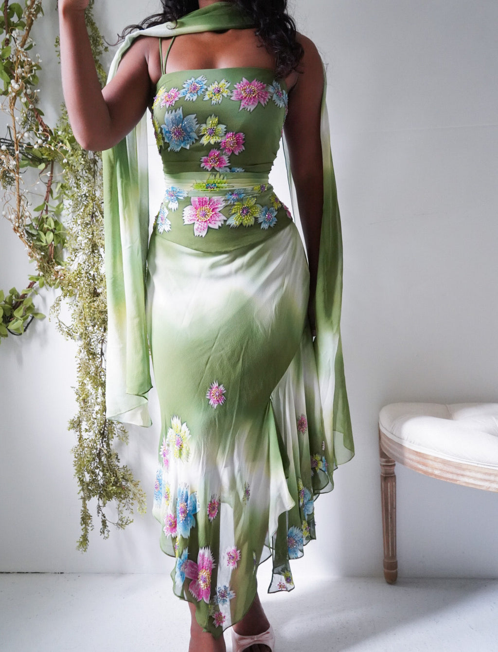 Rare Vintage Forest Fairy Silk 3 Piece Skirt