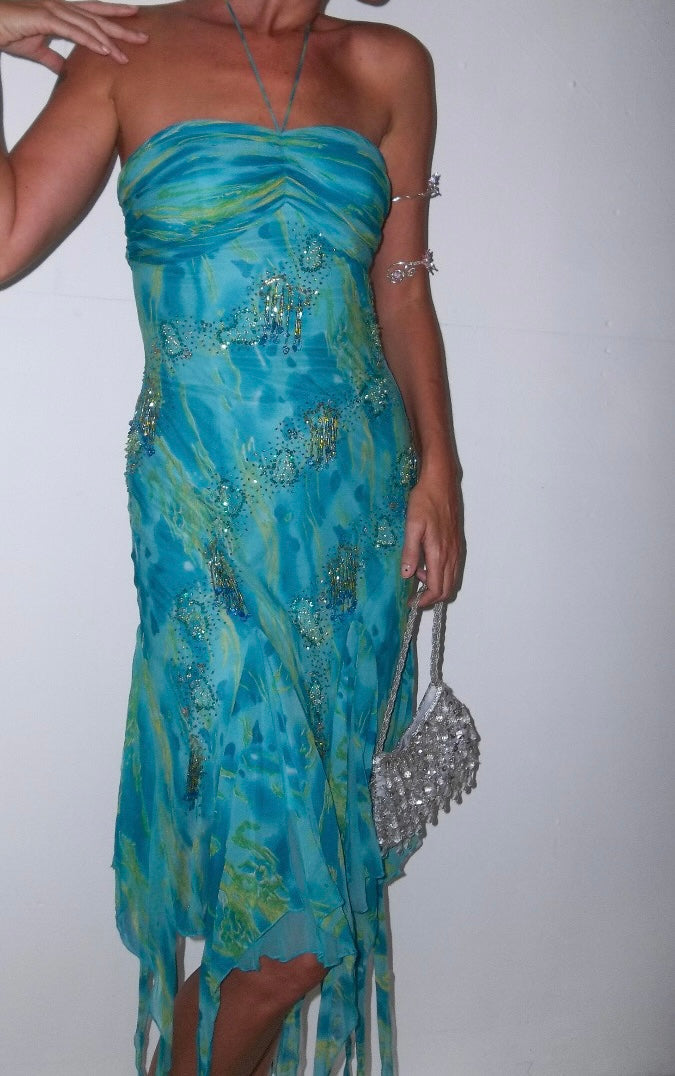 Y2K Rare Silk Beaded Mermaid Dress