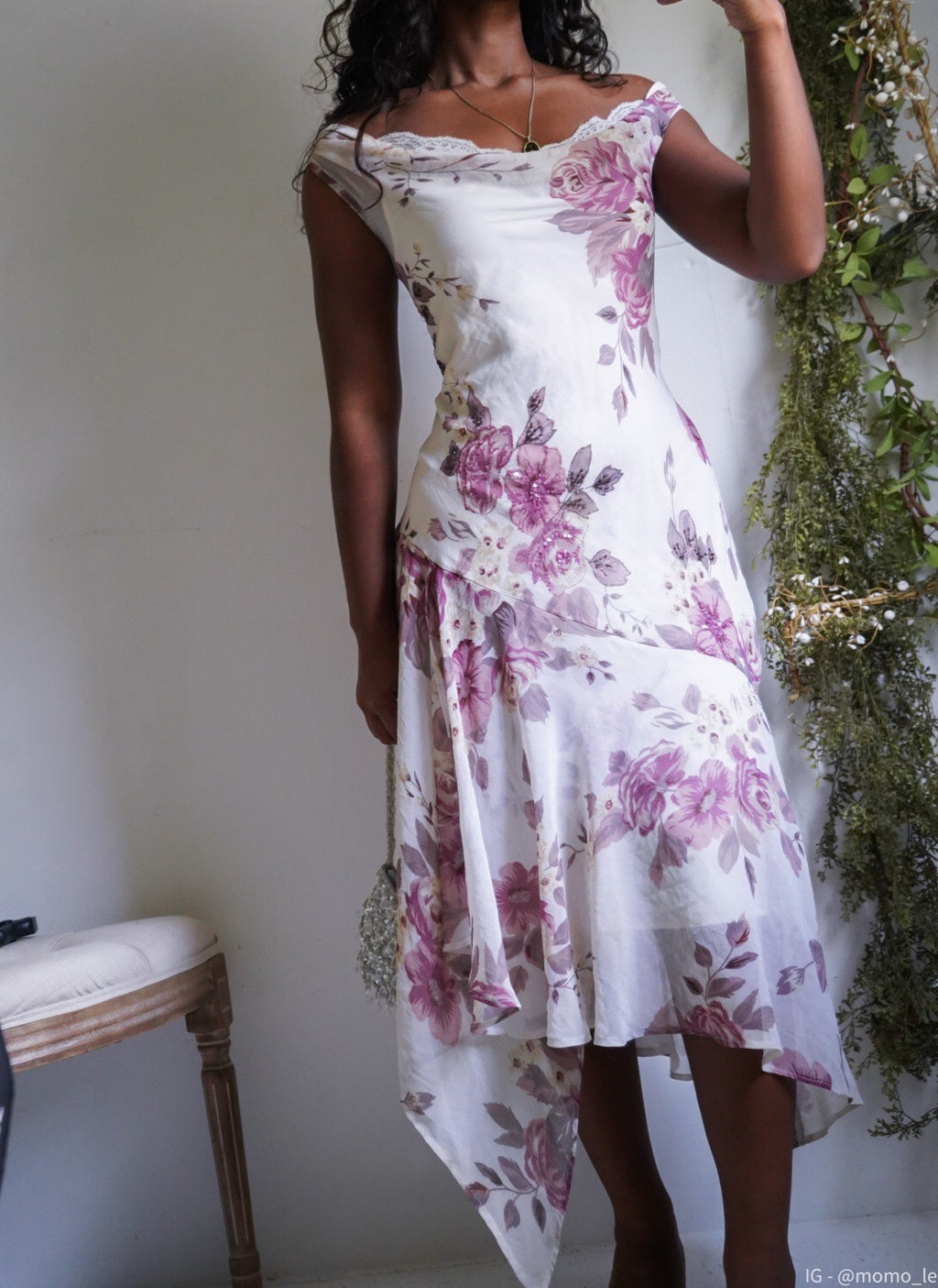 Y2K Cream Romantic Floral Fairy Hem Dress