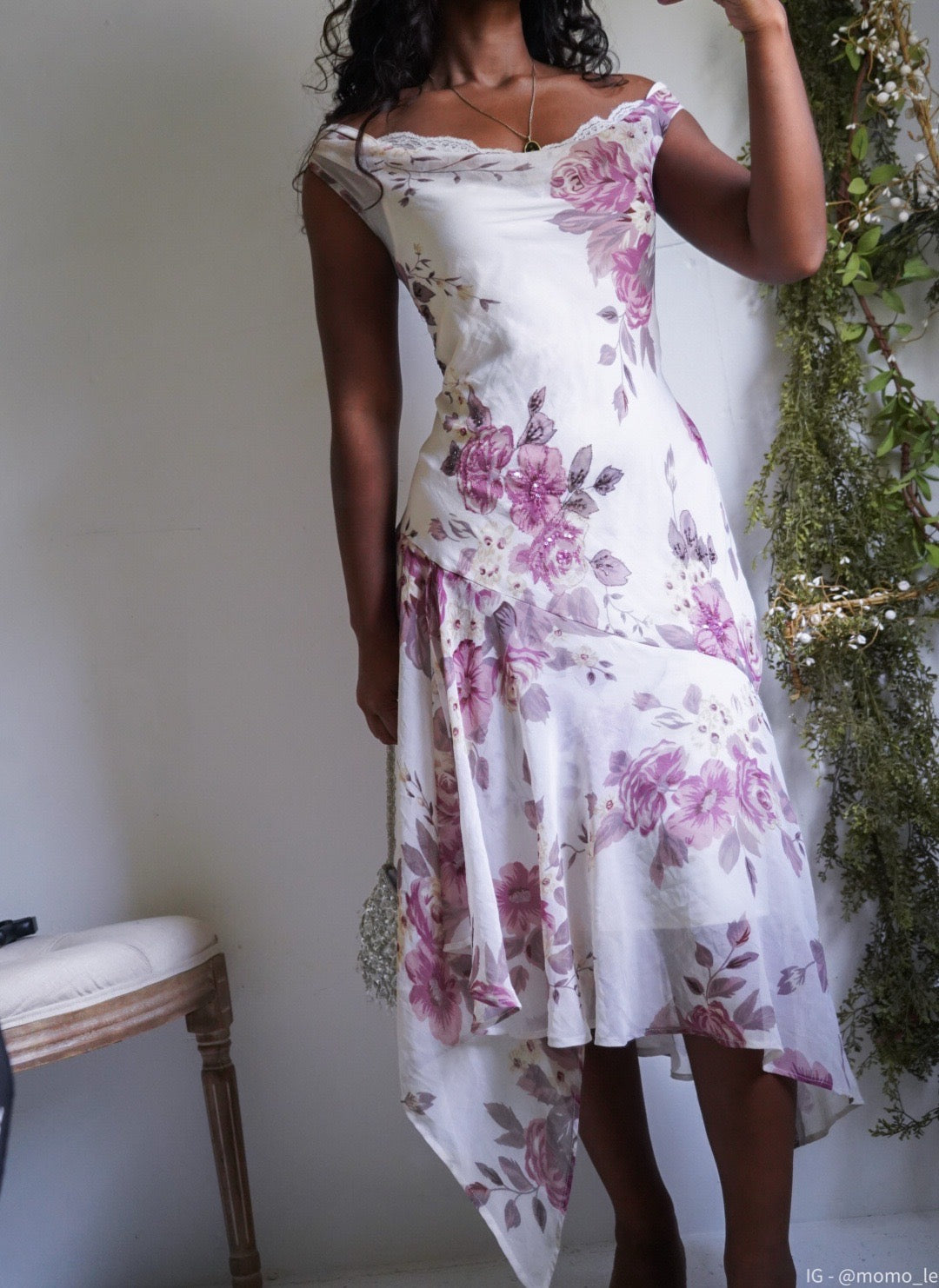 Y2K Cream Romantic Floral Fairy Hem Dress