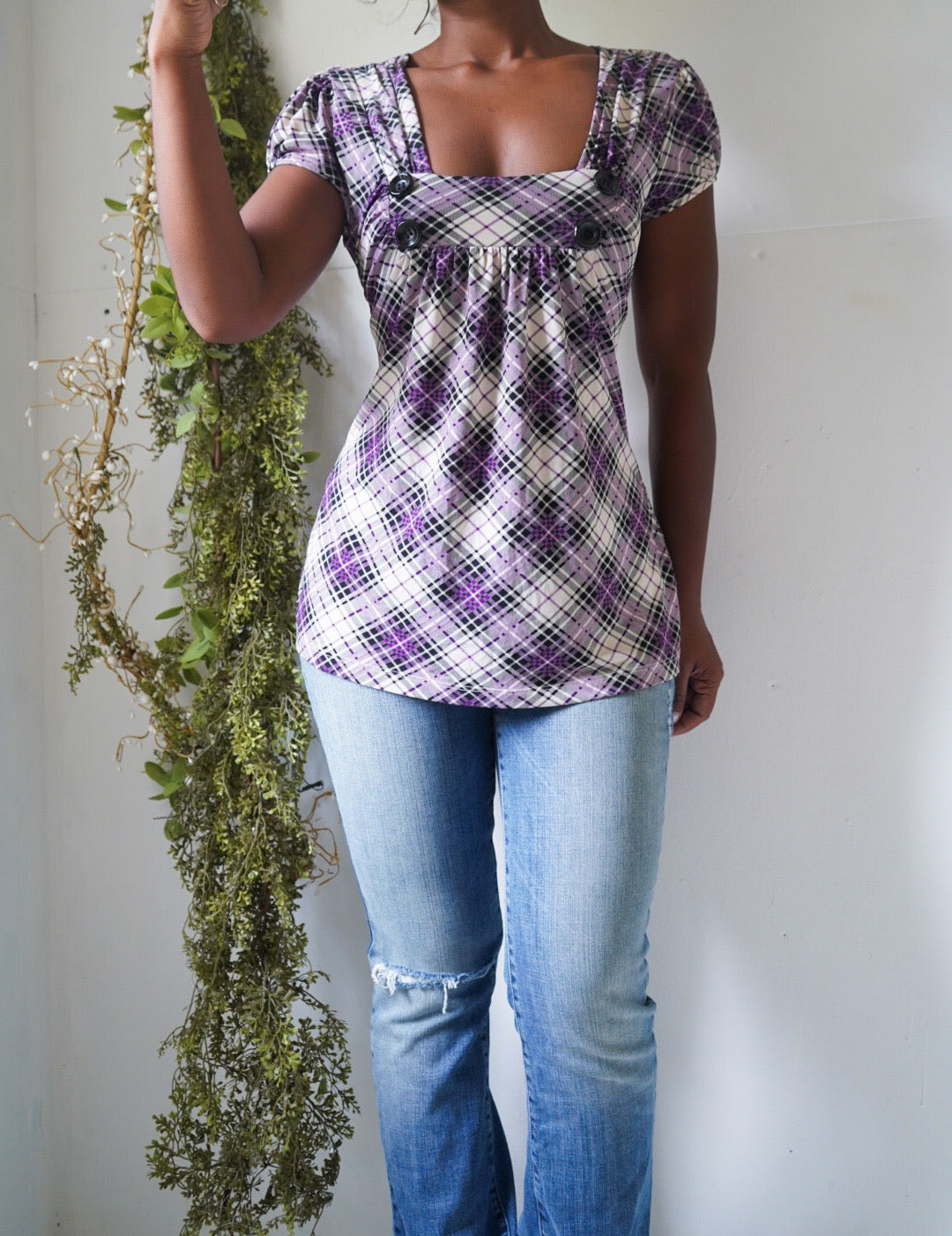 Y2K Plaid Twee Babydoll Top