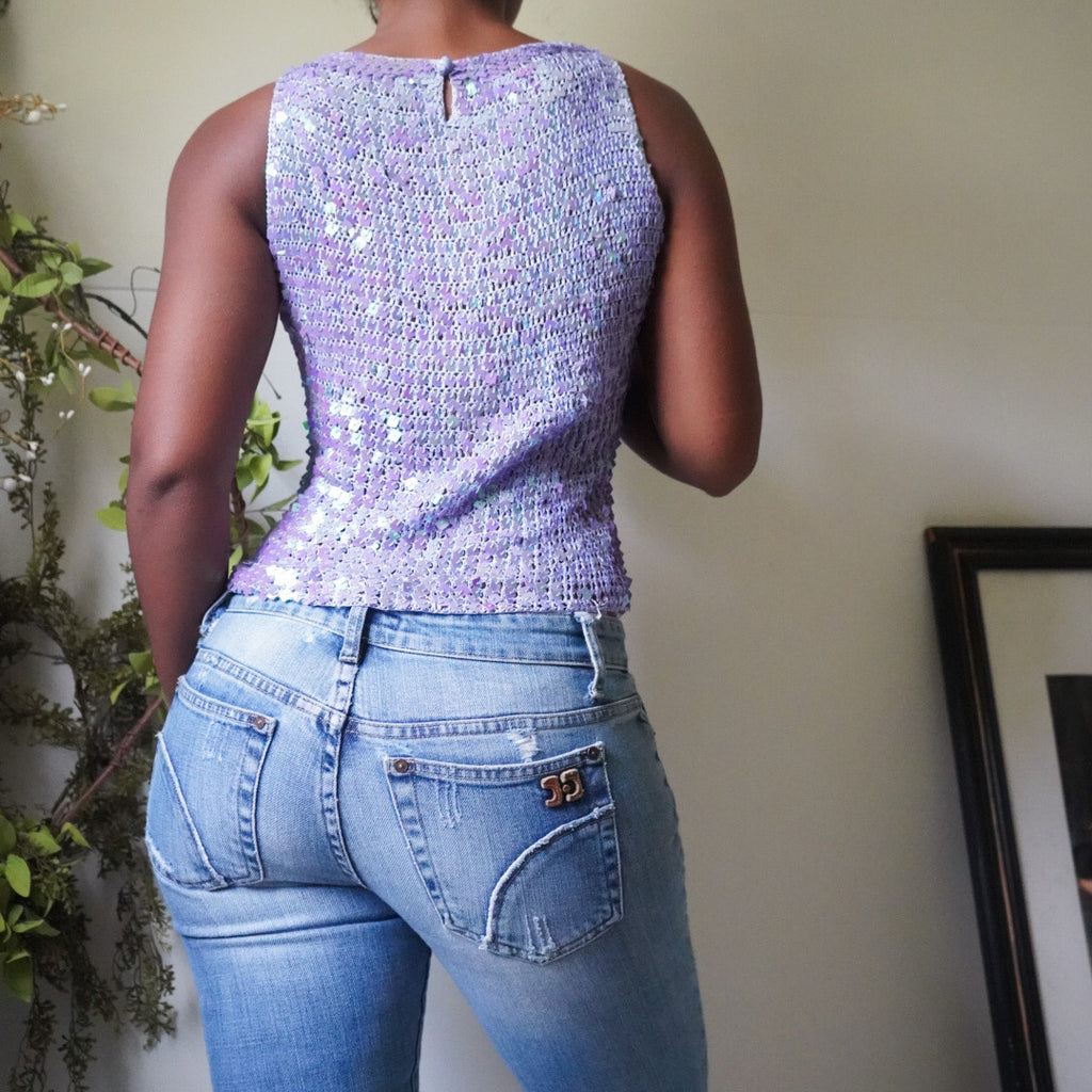 Y2K Crochet Knit Lavender Sequin Top