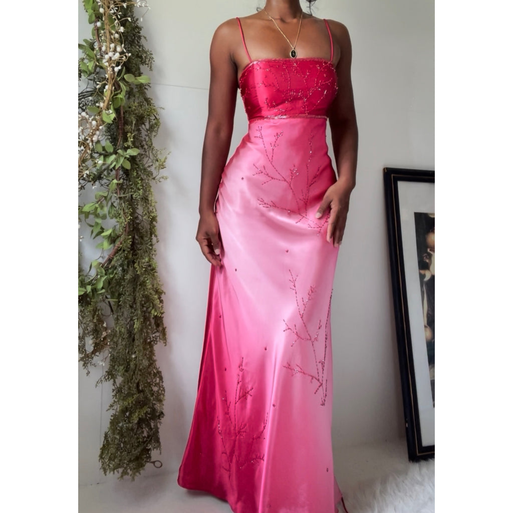 Satin Gradient Beaded Formal Dress