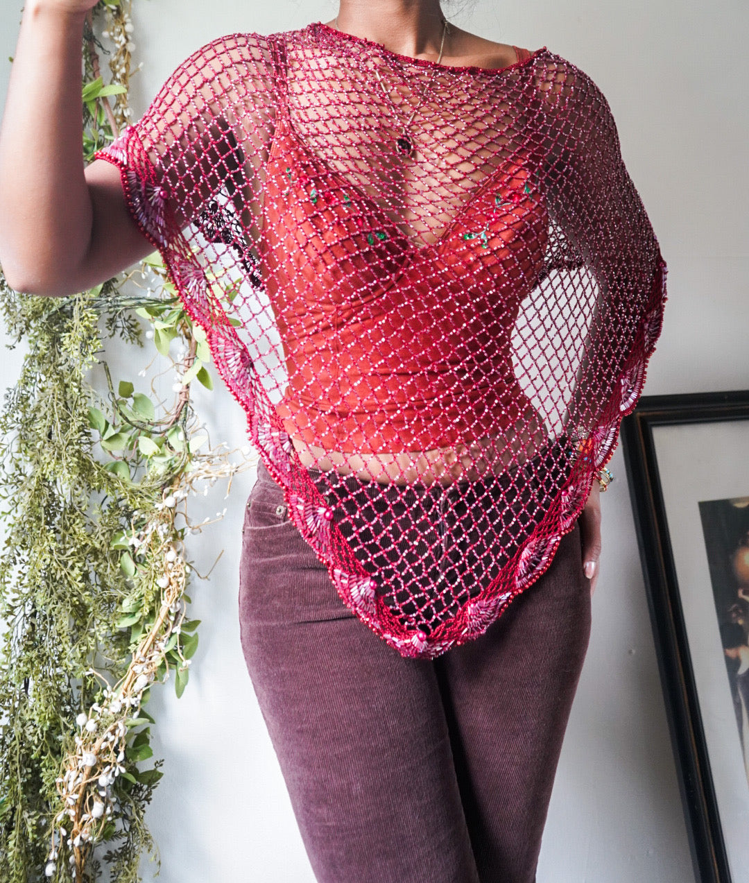 Rare Fully Beaded Crochet Poncho