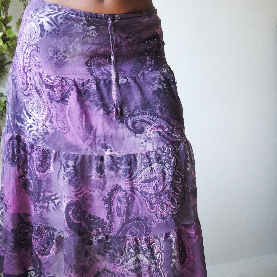Purple Paisley Silk Boho Skirt