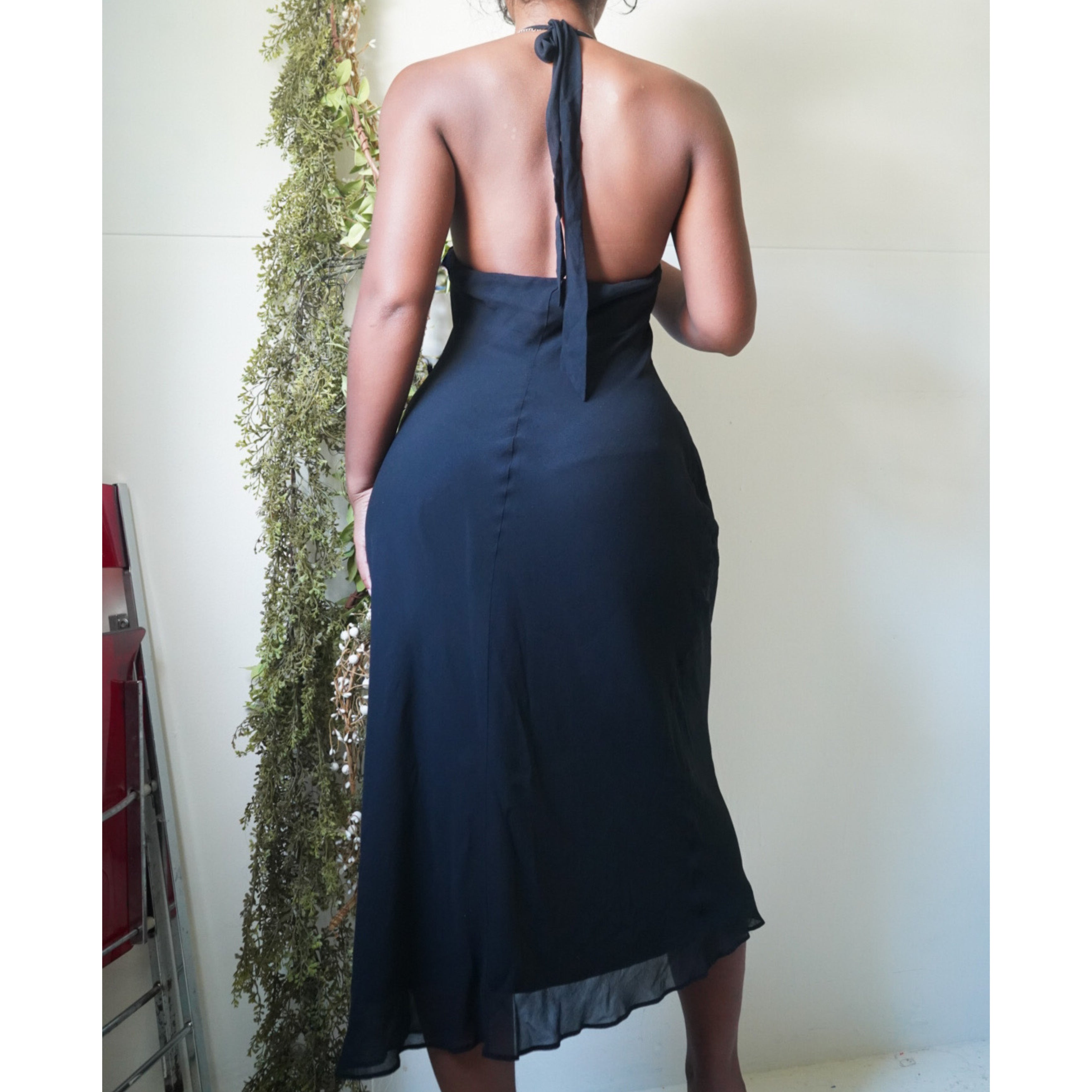 Sequin Detail Silk Cowl Neck Dress