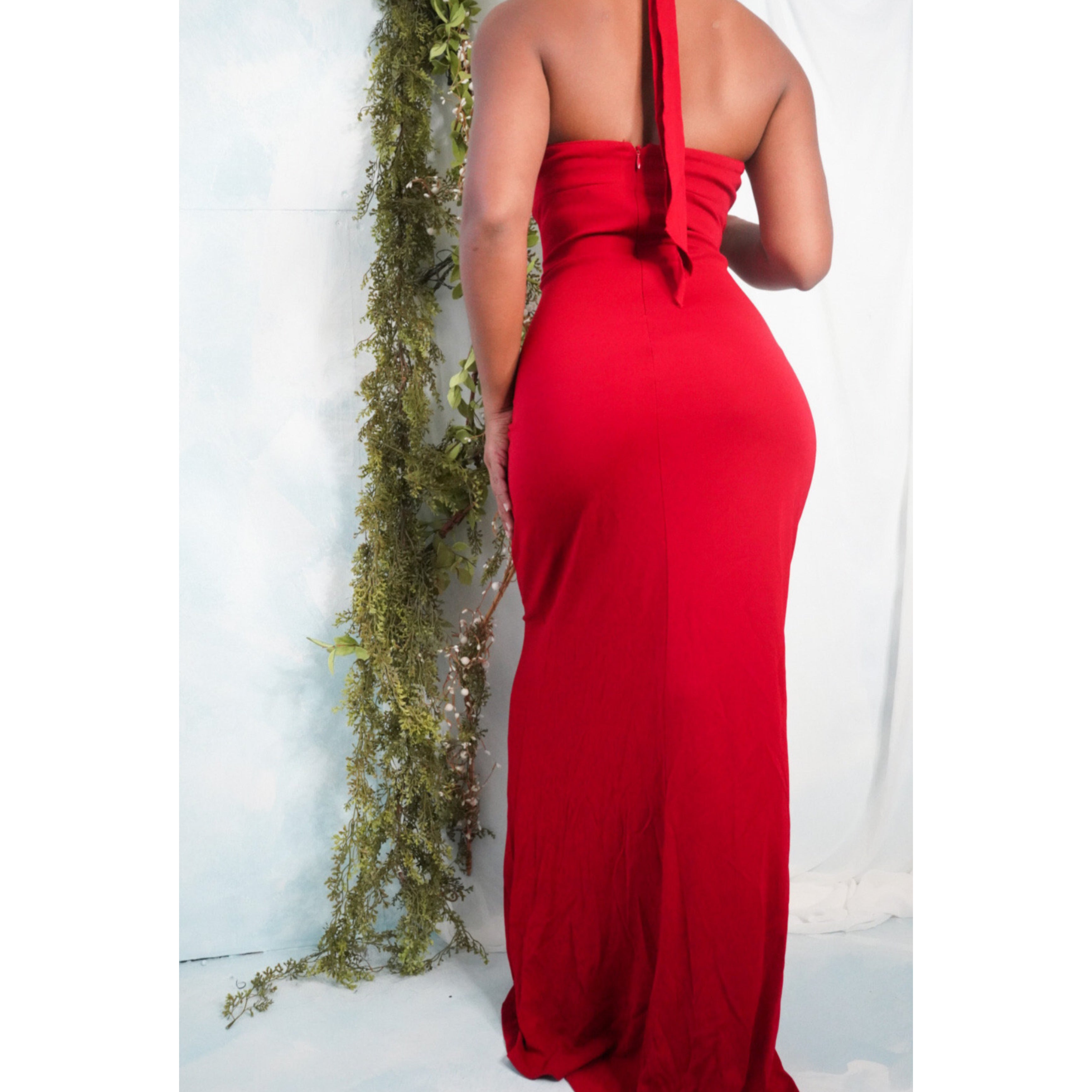 Vibrant Red Goddess Gown