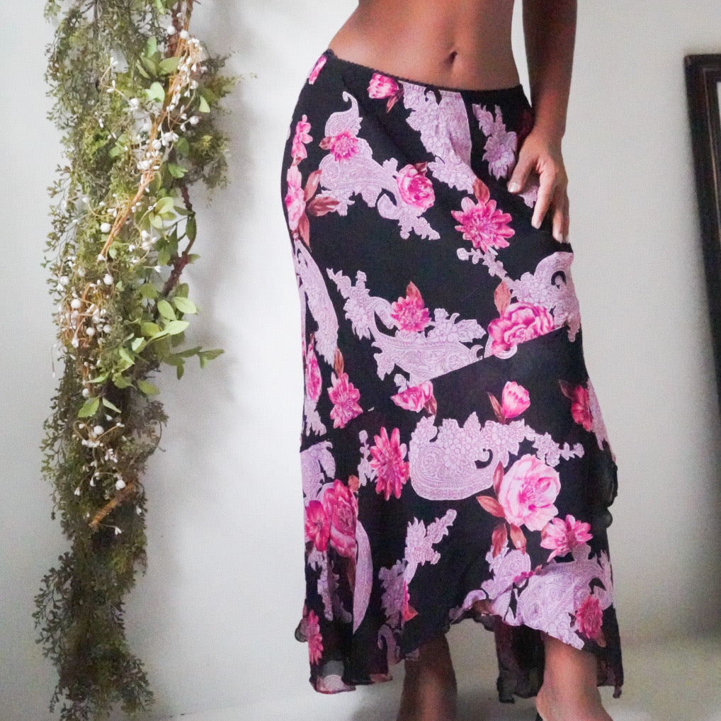 90’s Rose and Paisley Maxi Slip Skirt