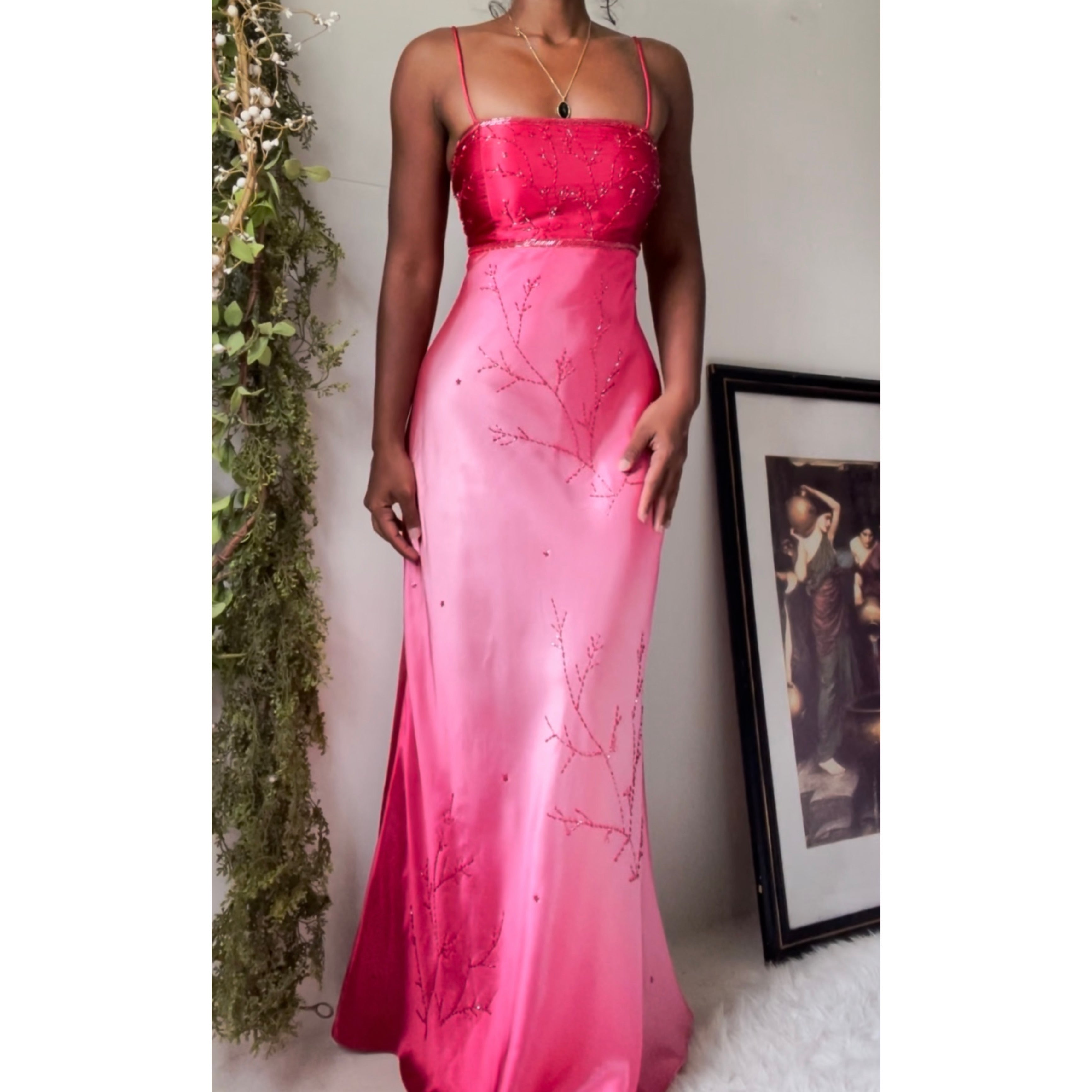 Satin Gradient Beaded Formal Dress