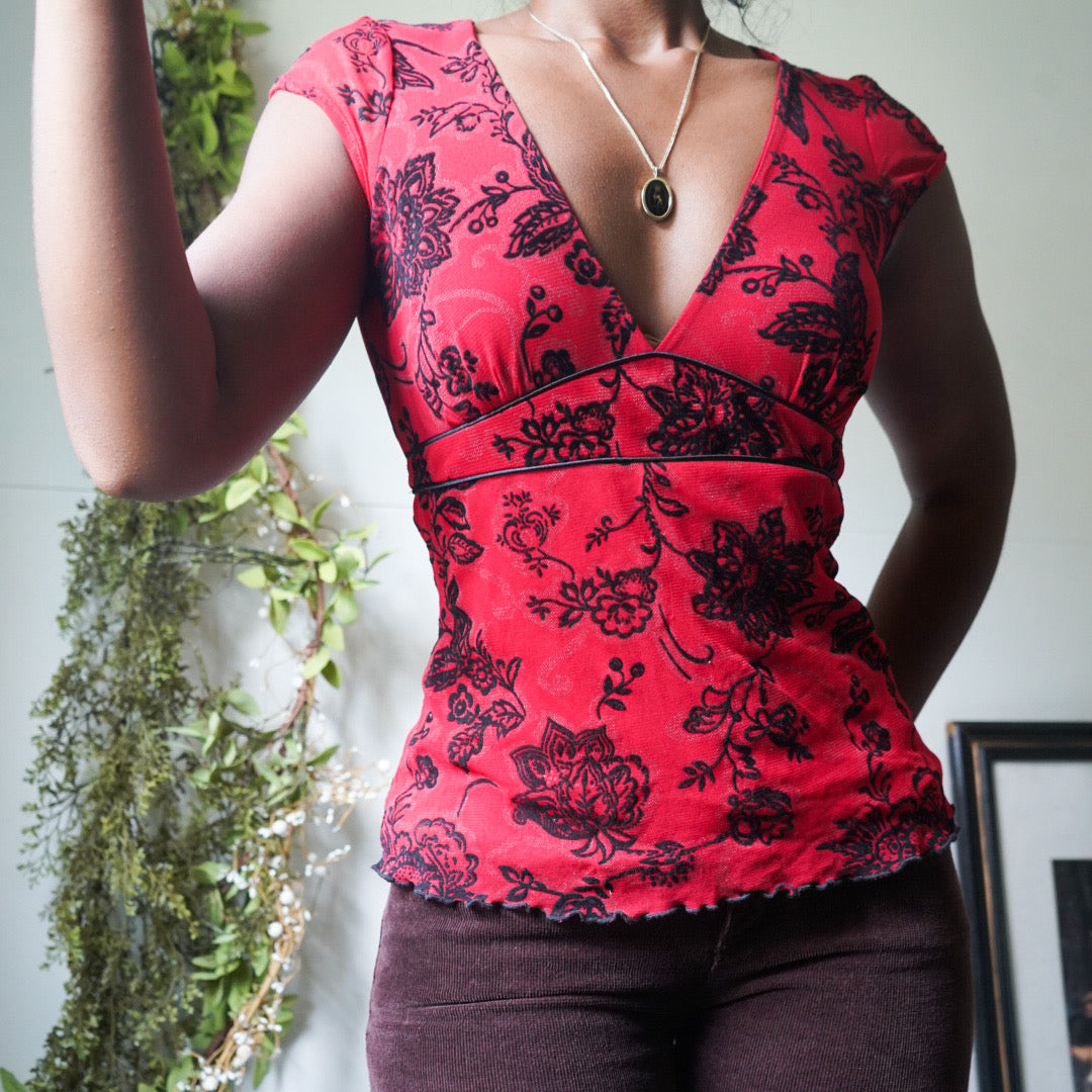 Burnout Mesh Tie Back Top