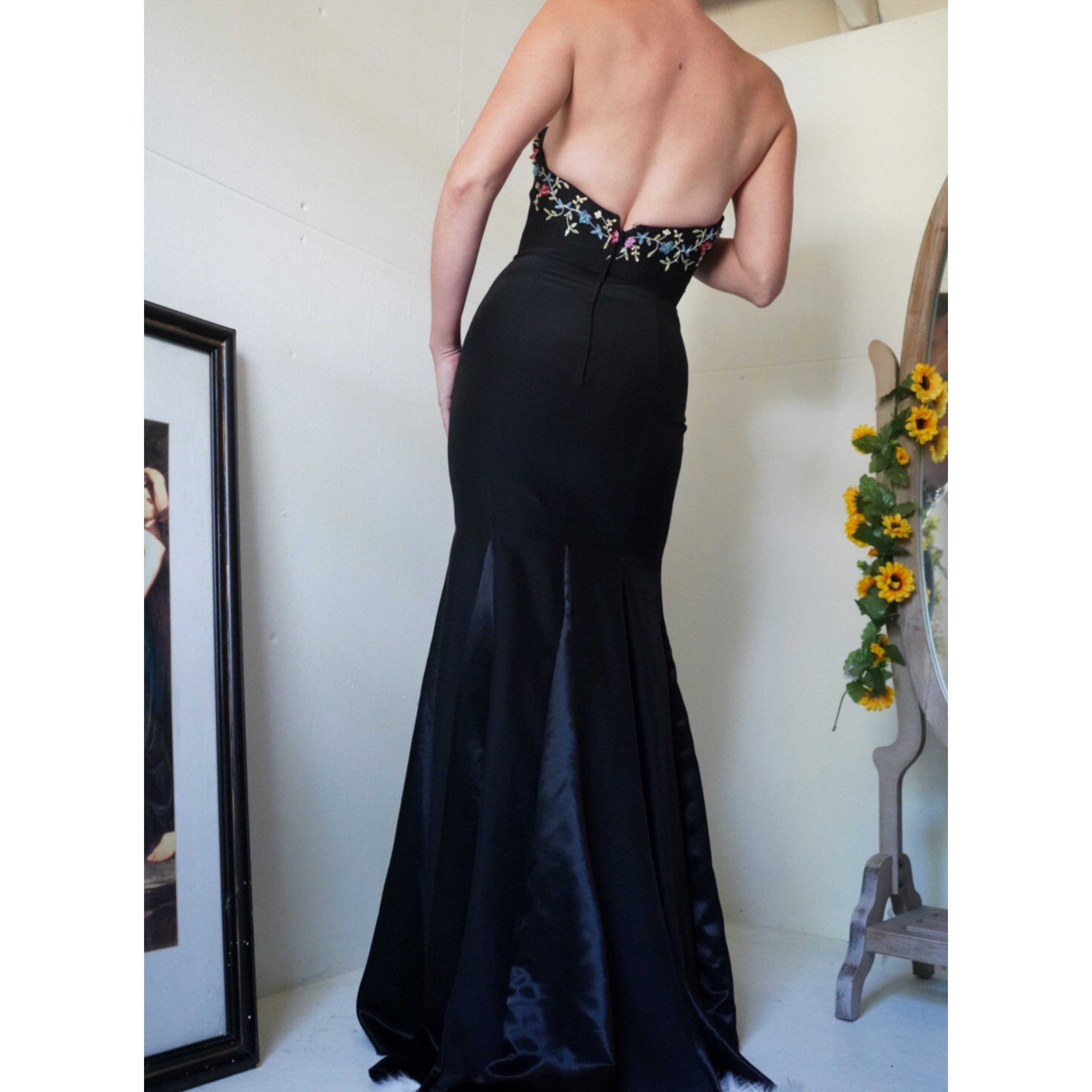 Lace Up Front Strapless Beaded Detail Gown