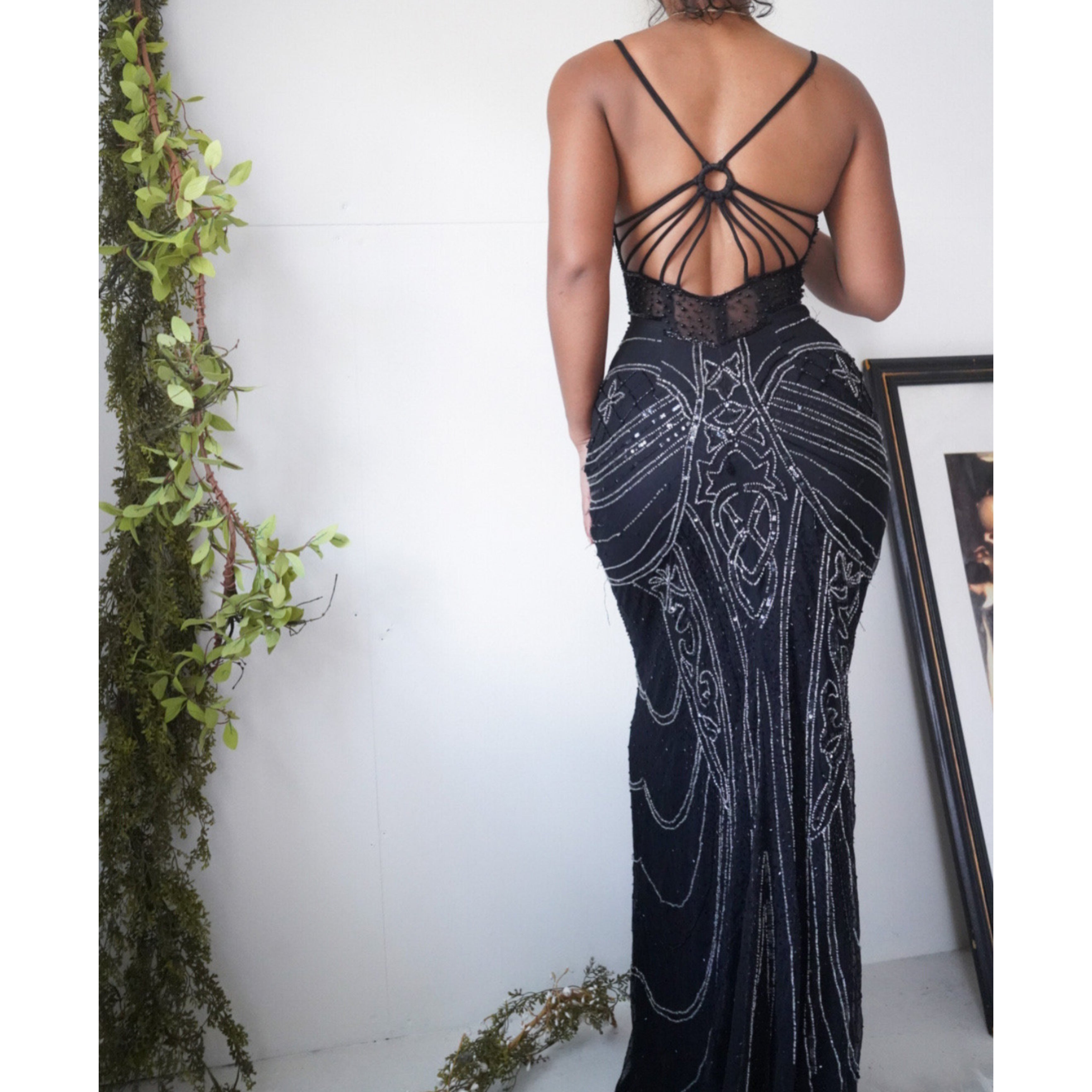 Rare Black Beaded Silk Gown