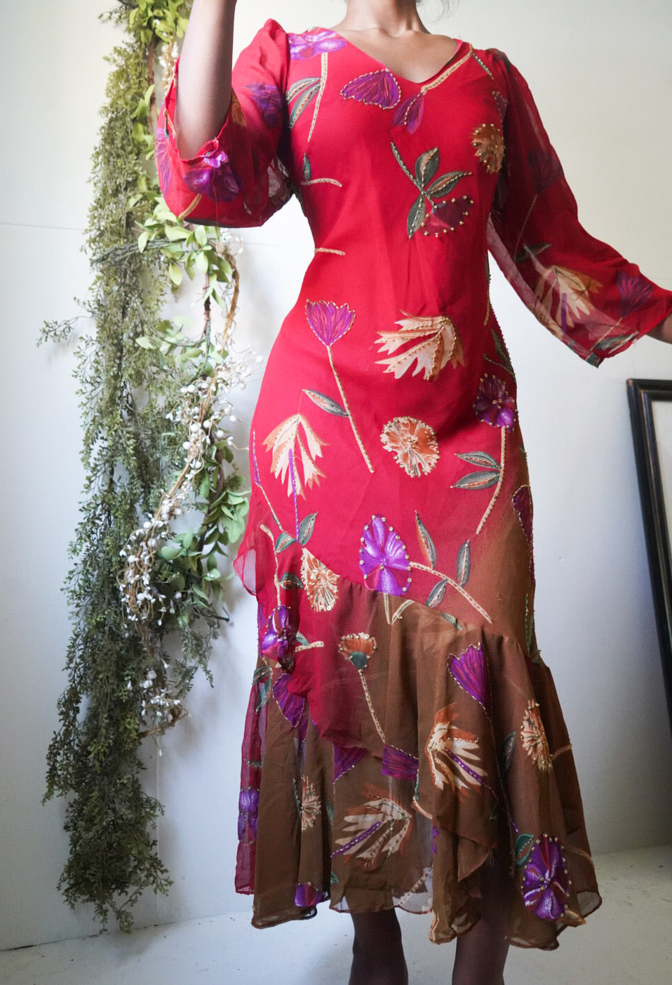 Boho Floral Beaded Dress