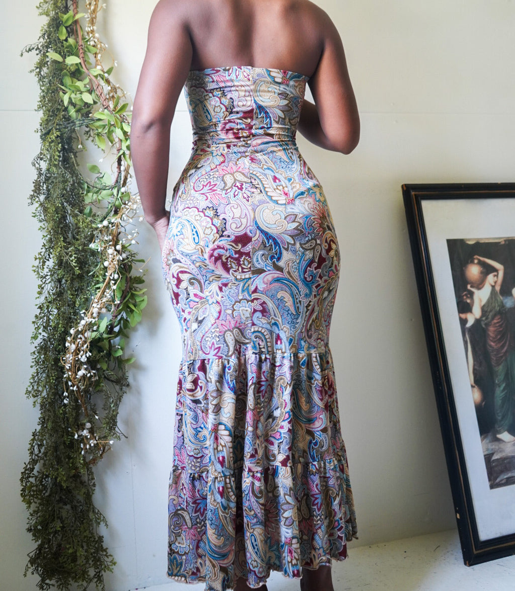 Boho Paisley Strapless Dress