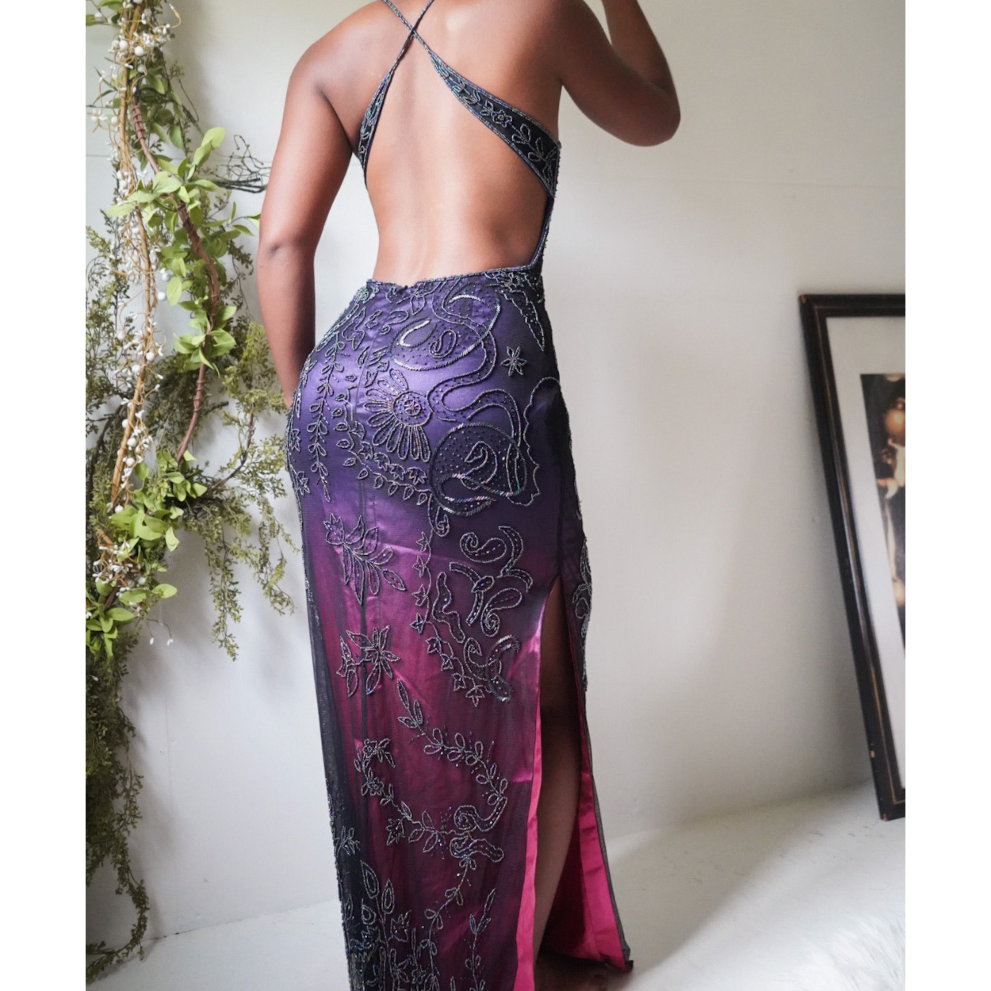 Beaded Backless Ombre Gown