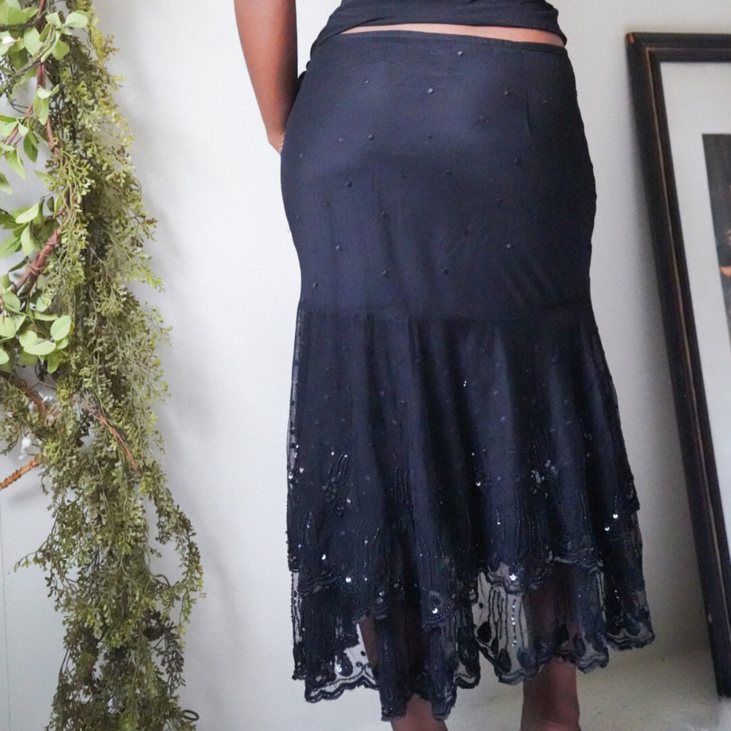 Sequin and Beaded Black Fairy Skirt
