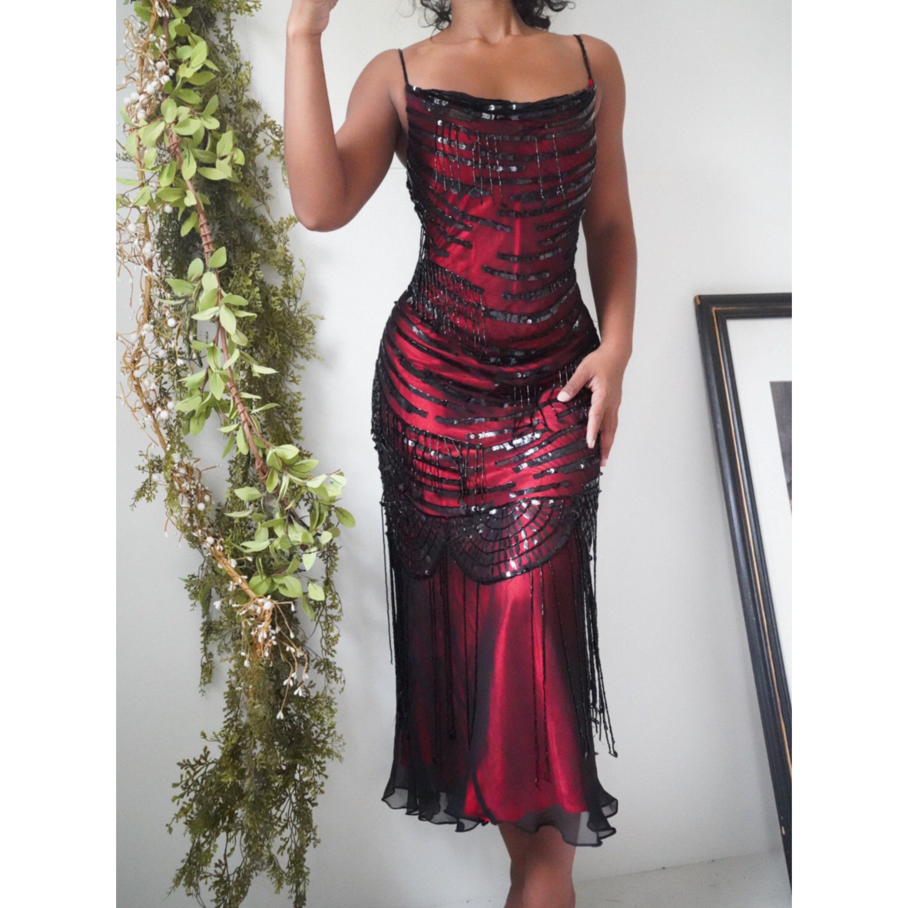 Red and Black Layered Flapper Style Slip Dress