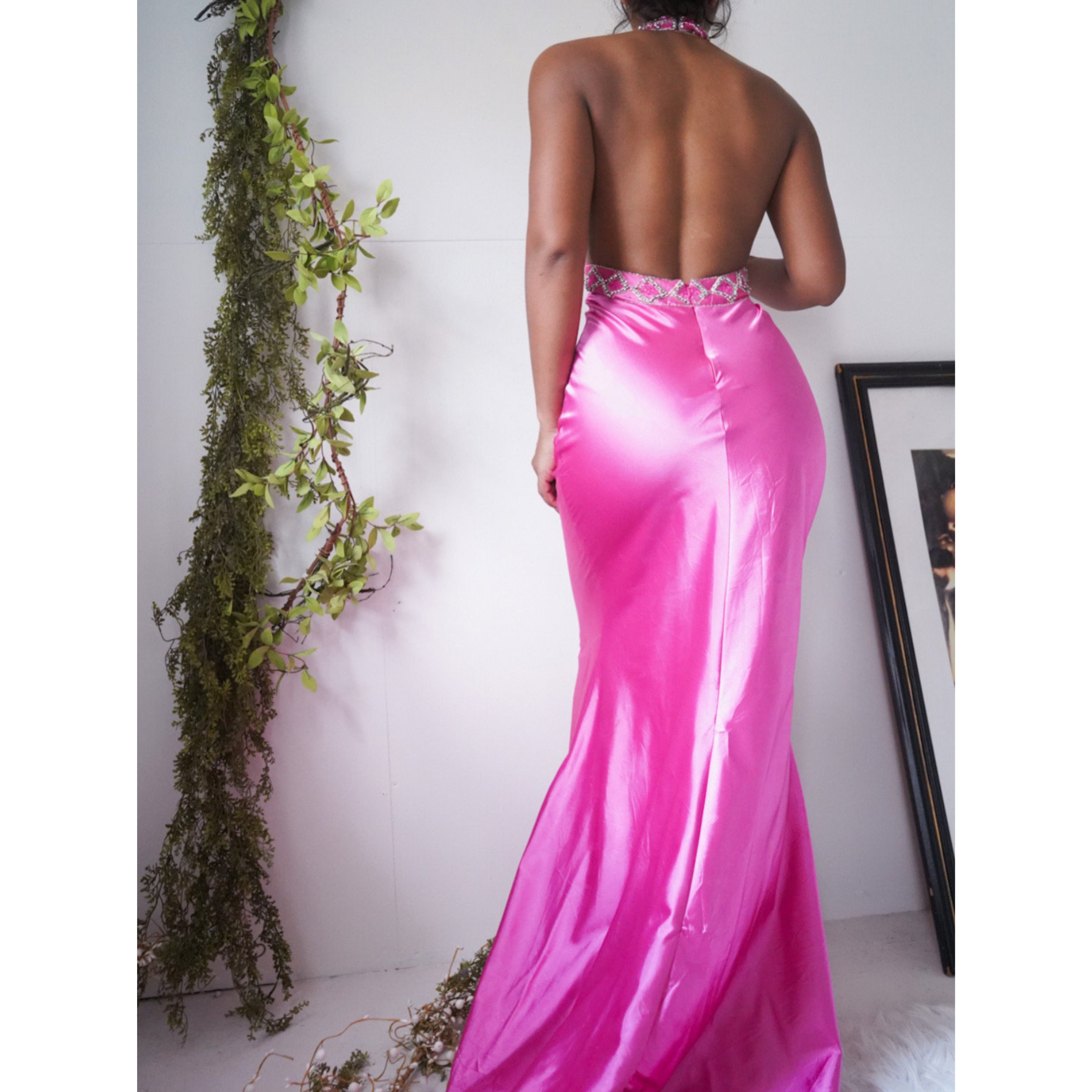Pink Satin Halter Gown