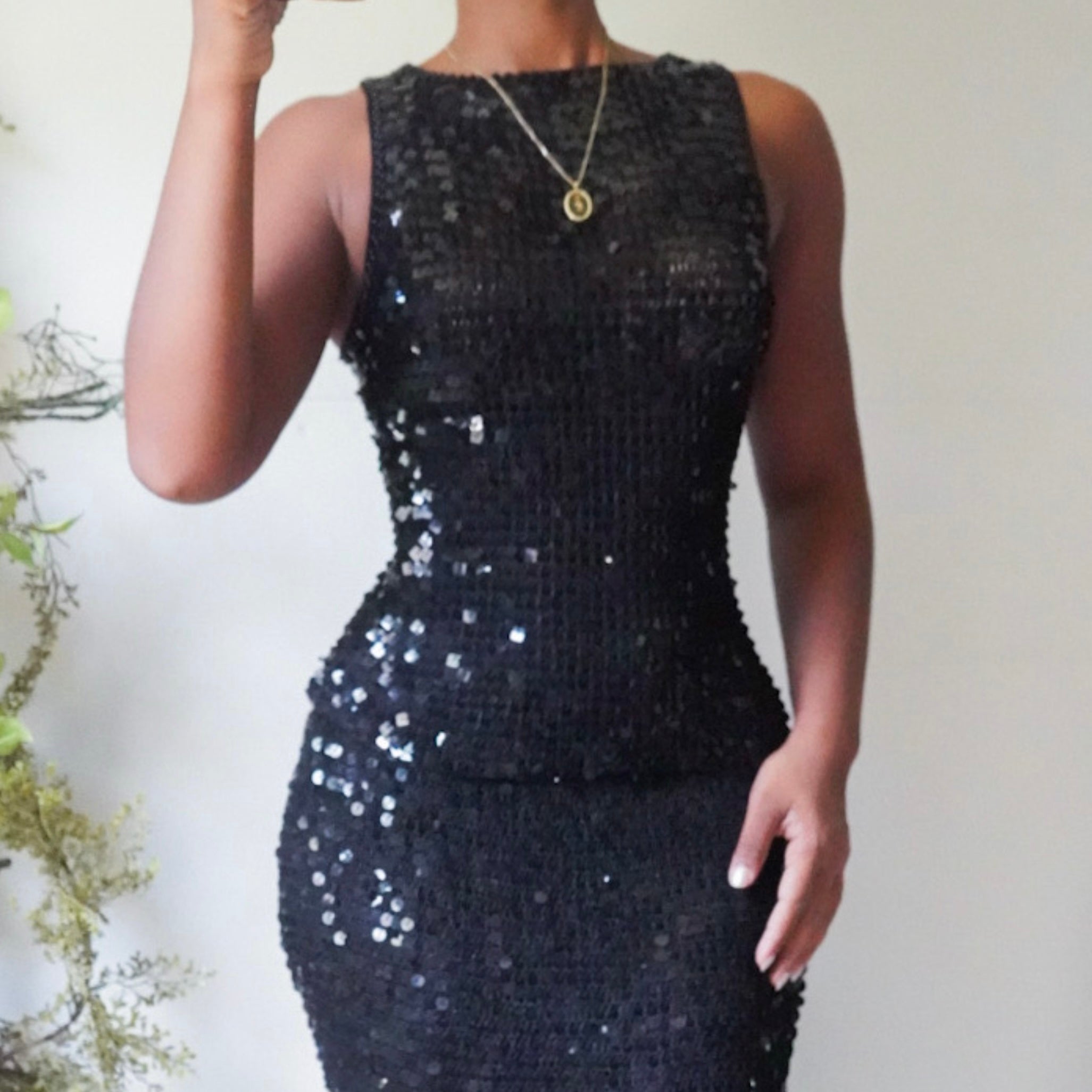 Y2K Black Sequin Crochet Tank