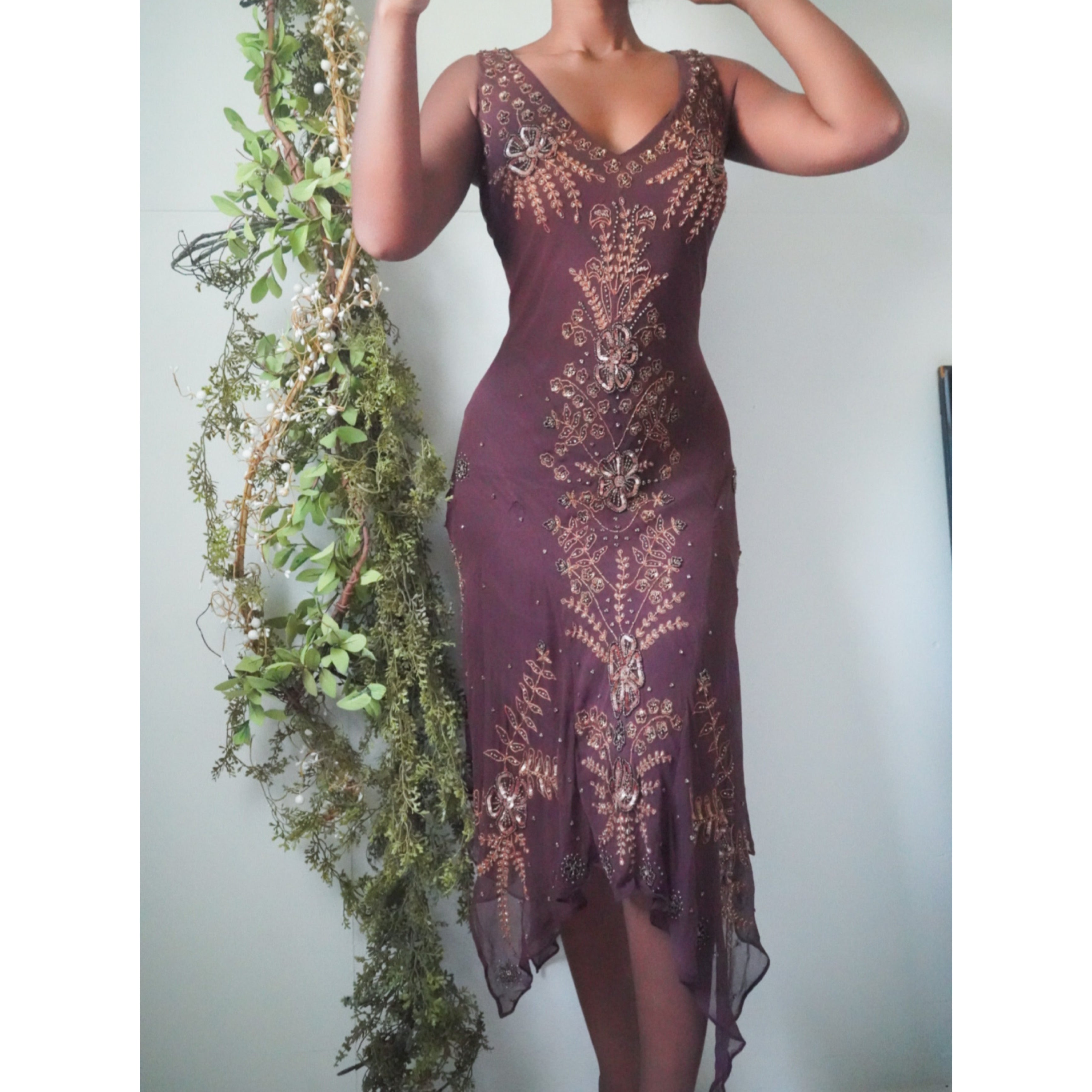 brown-silk-dress-with-gold-beading-image