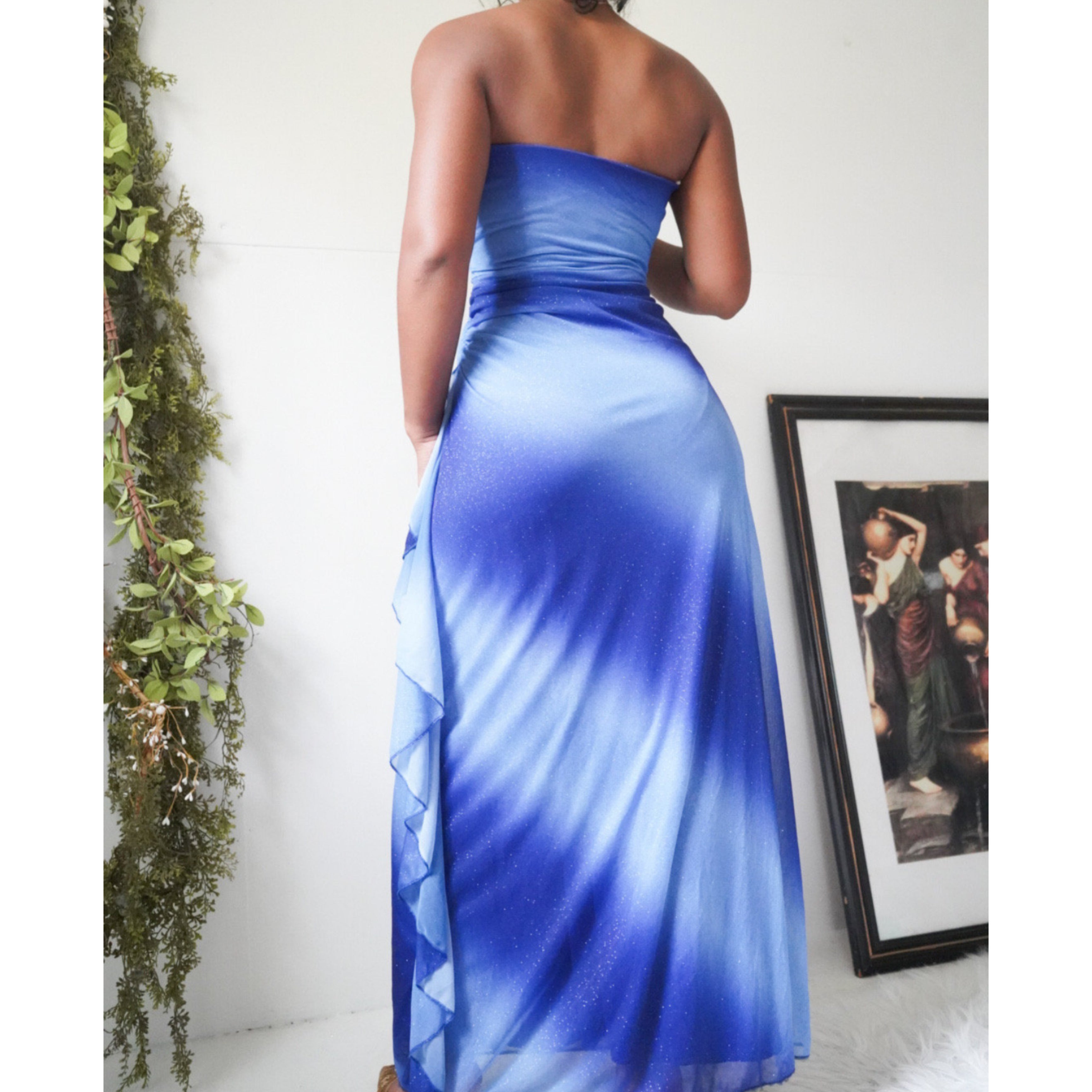 Blue Strapless Sparkle Ombre Gown