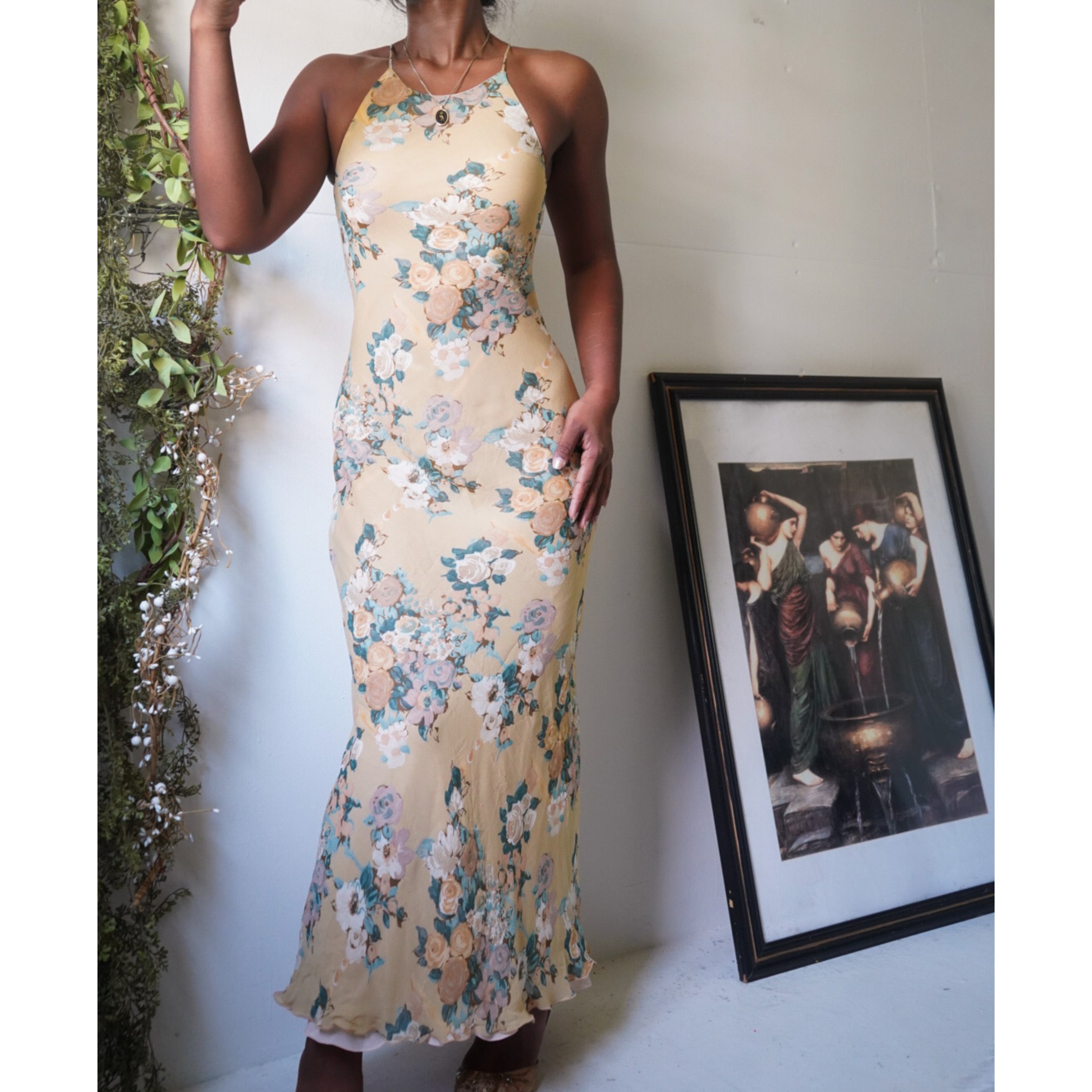Romantic Yellow Floral Maxi Slip Dress