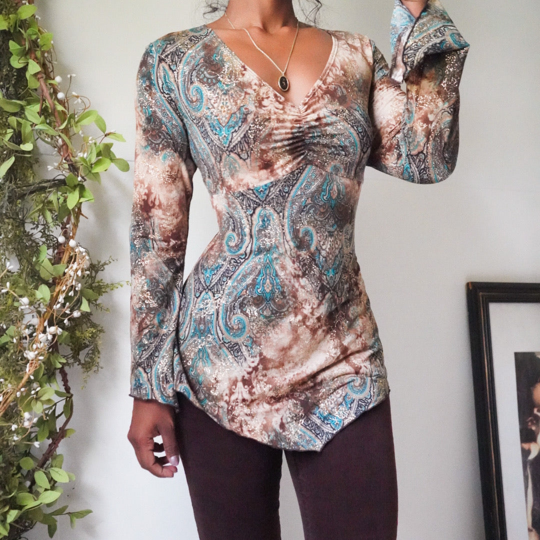Boho Paisley Flare Sleeve Top