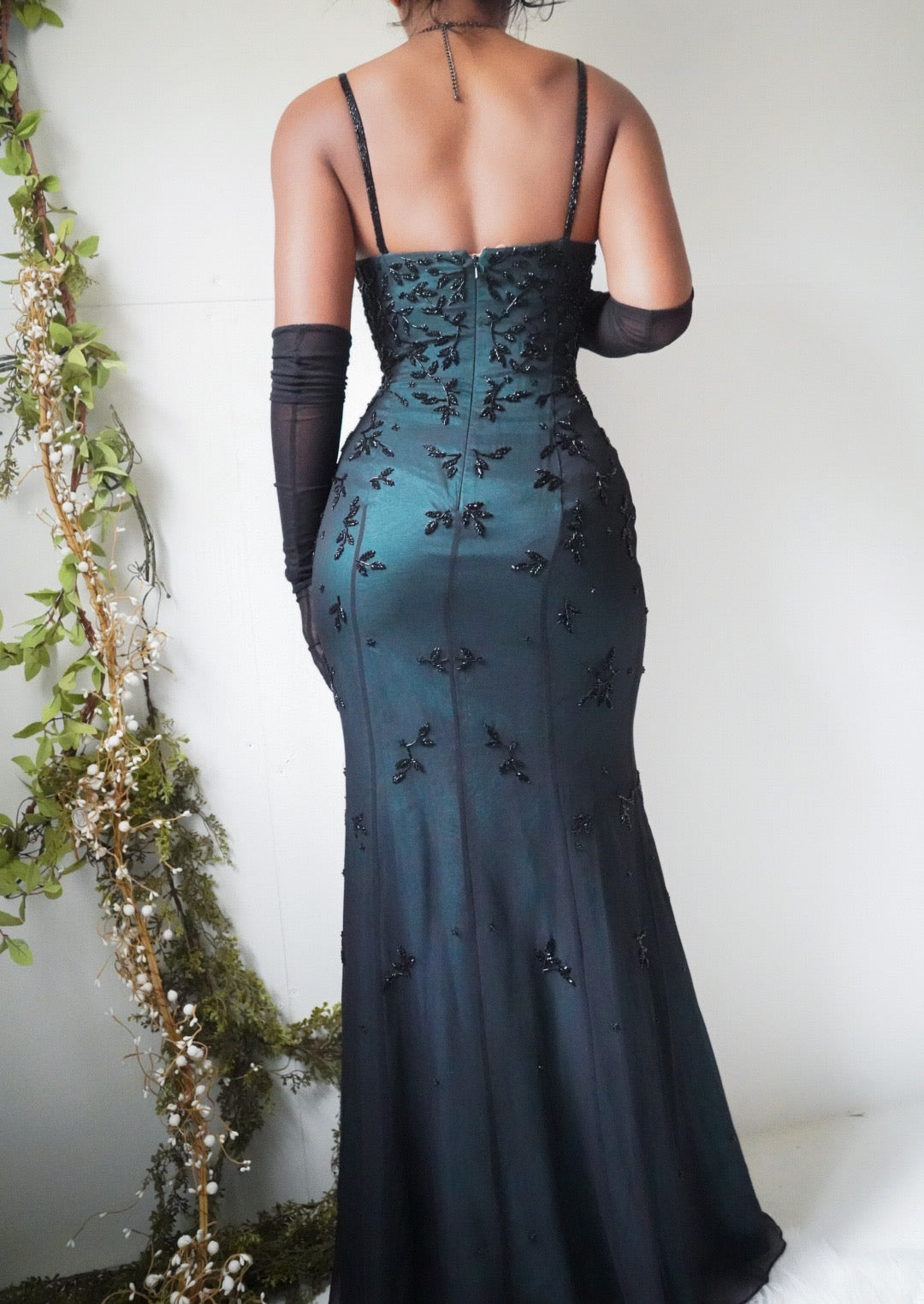 Late 90’s Cerulean Layered Silk Beaded Gown