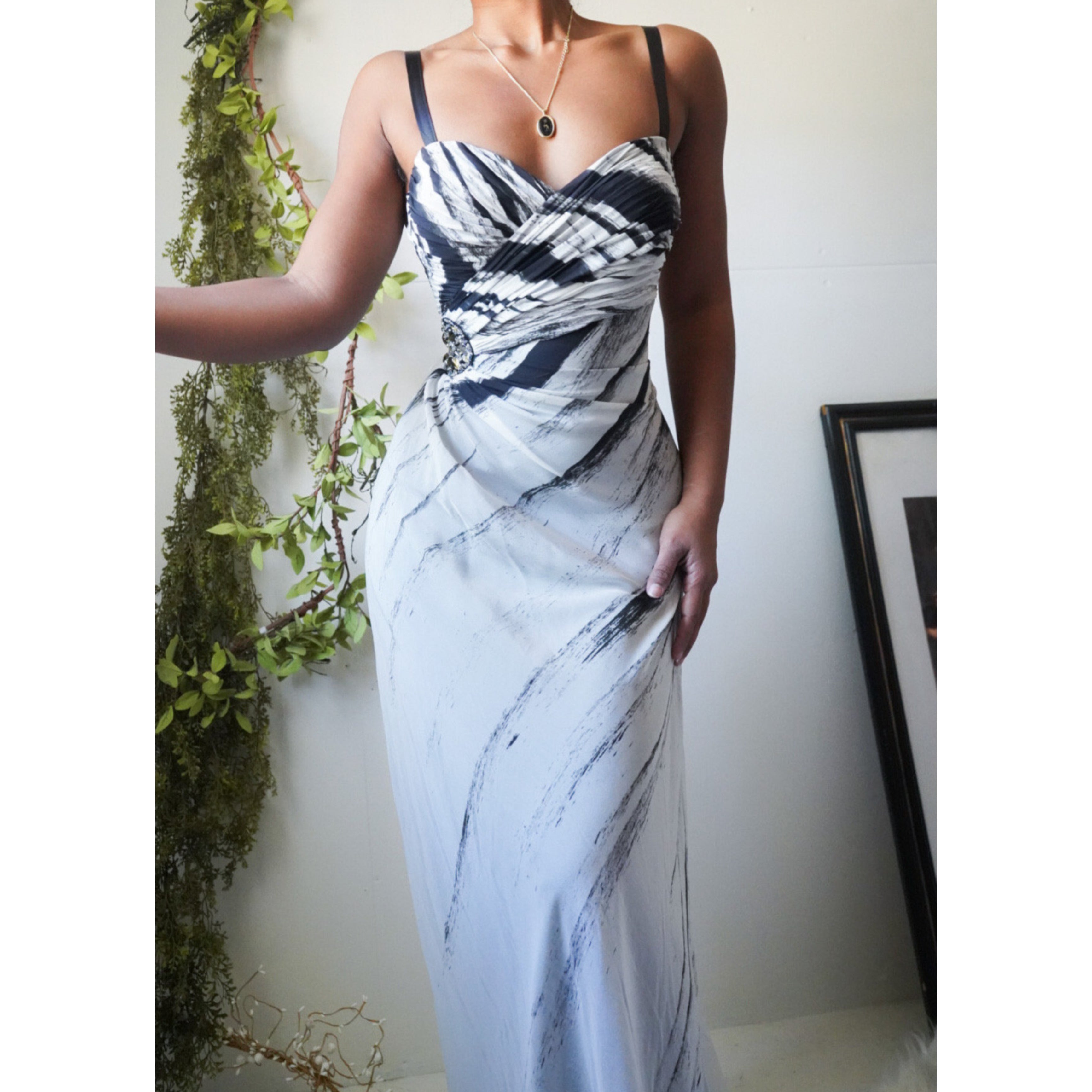 Abstract Monochrome Silk Gown