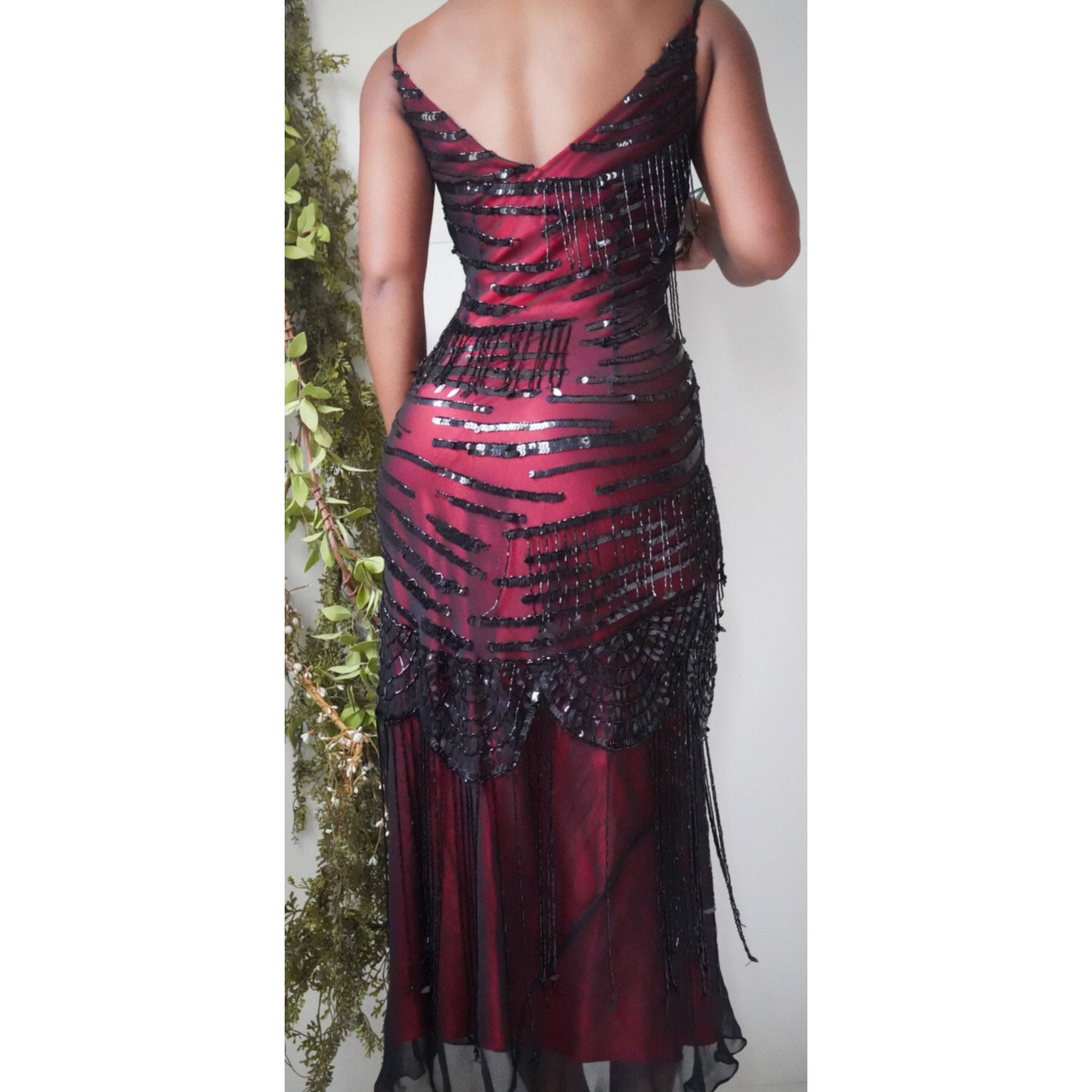 Red and Black Layered Flapper Style Slip Dress
