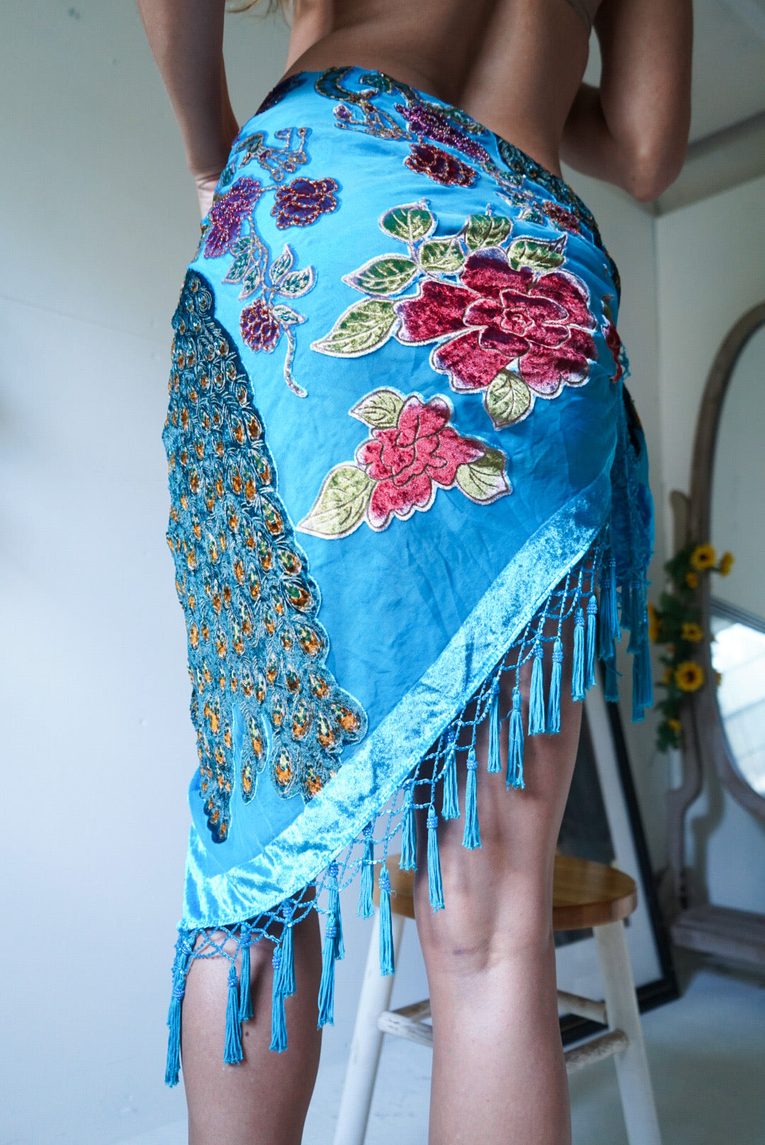 Rare beaded peacock scarf