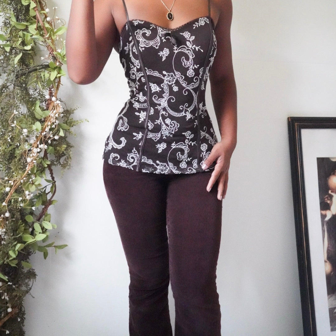 Brown and White Bustier Style Cami