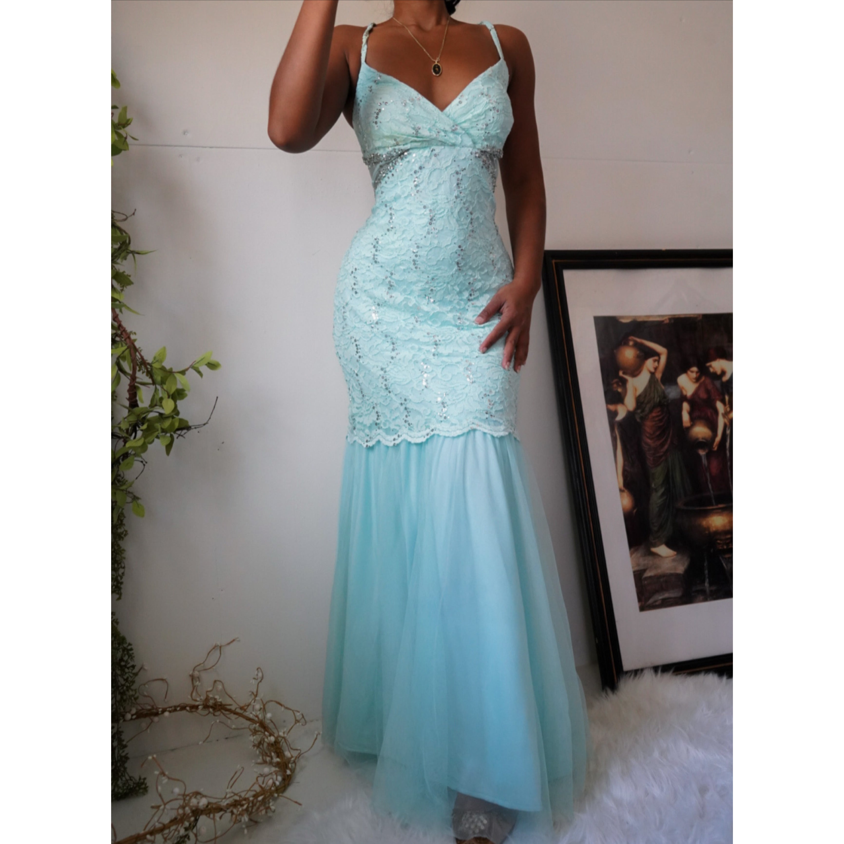 Lace and Tulle Sequin Mermaid Gown