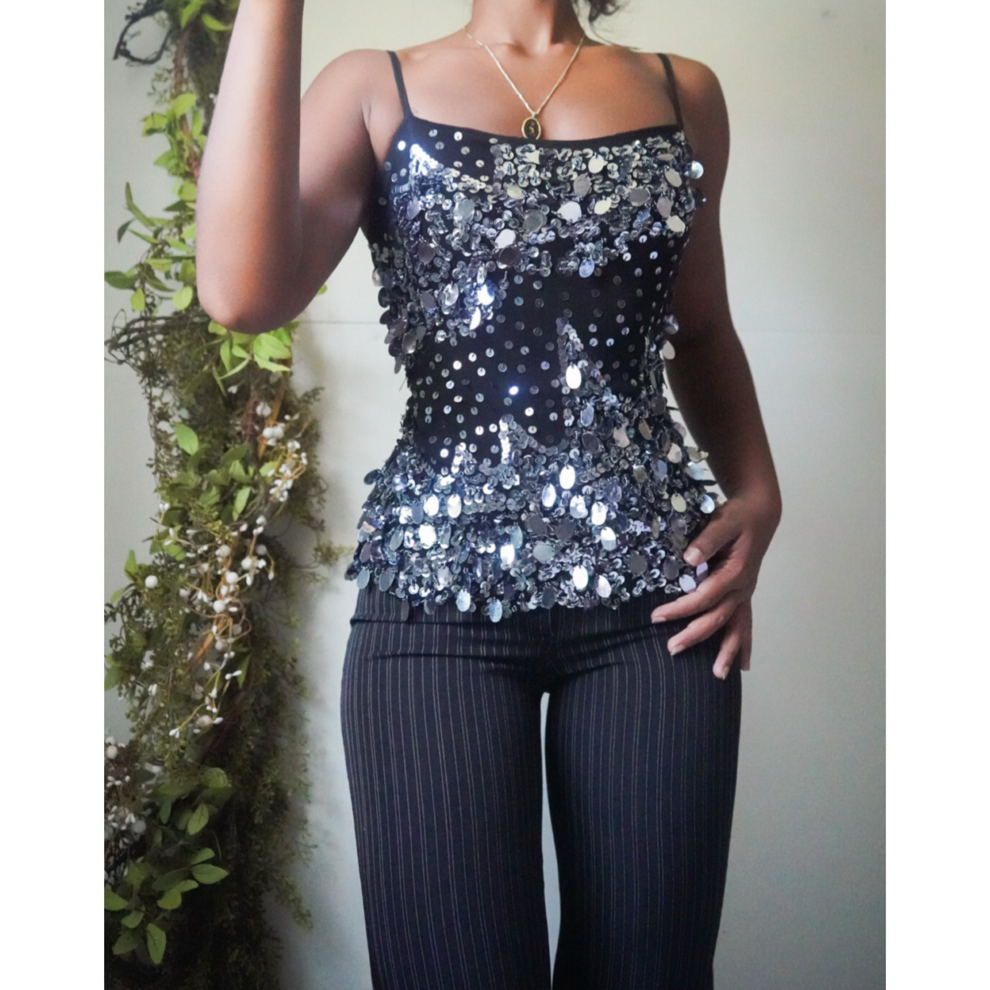 black-sequin-mesh-cami-image