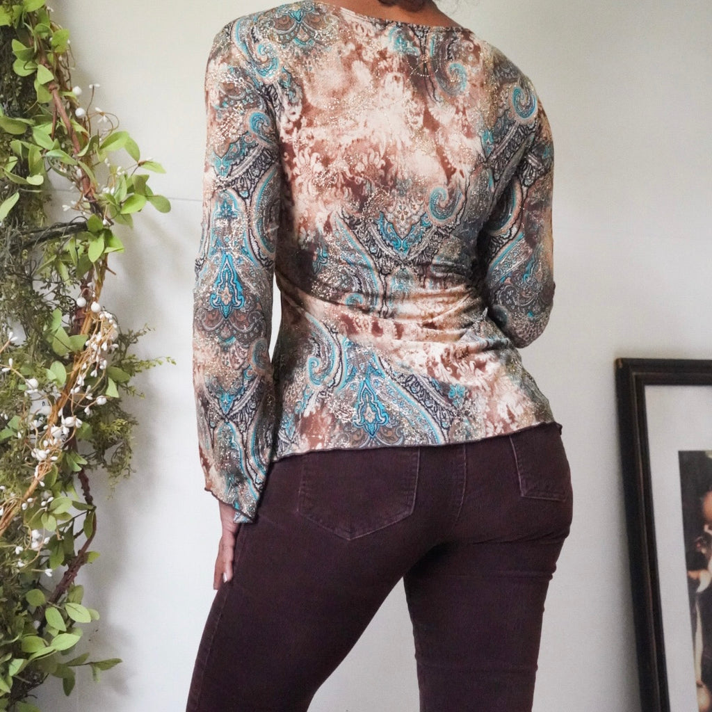 Boho Paisley Flare Sleeve Top