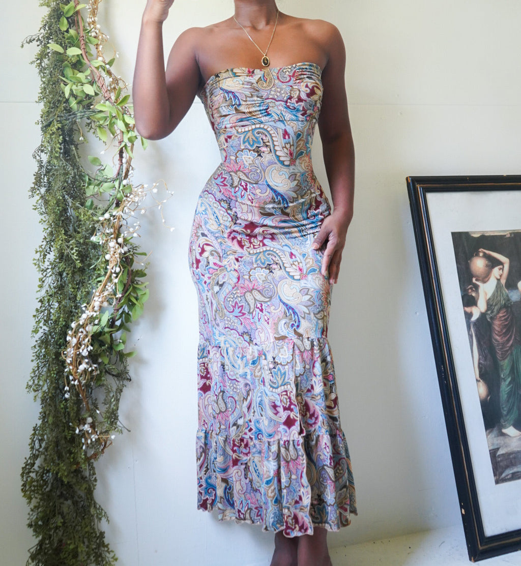 Boho Paisley Strapless Dress