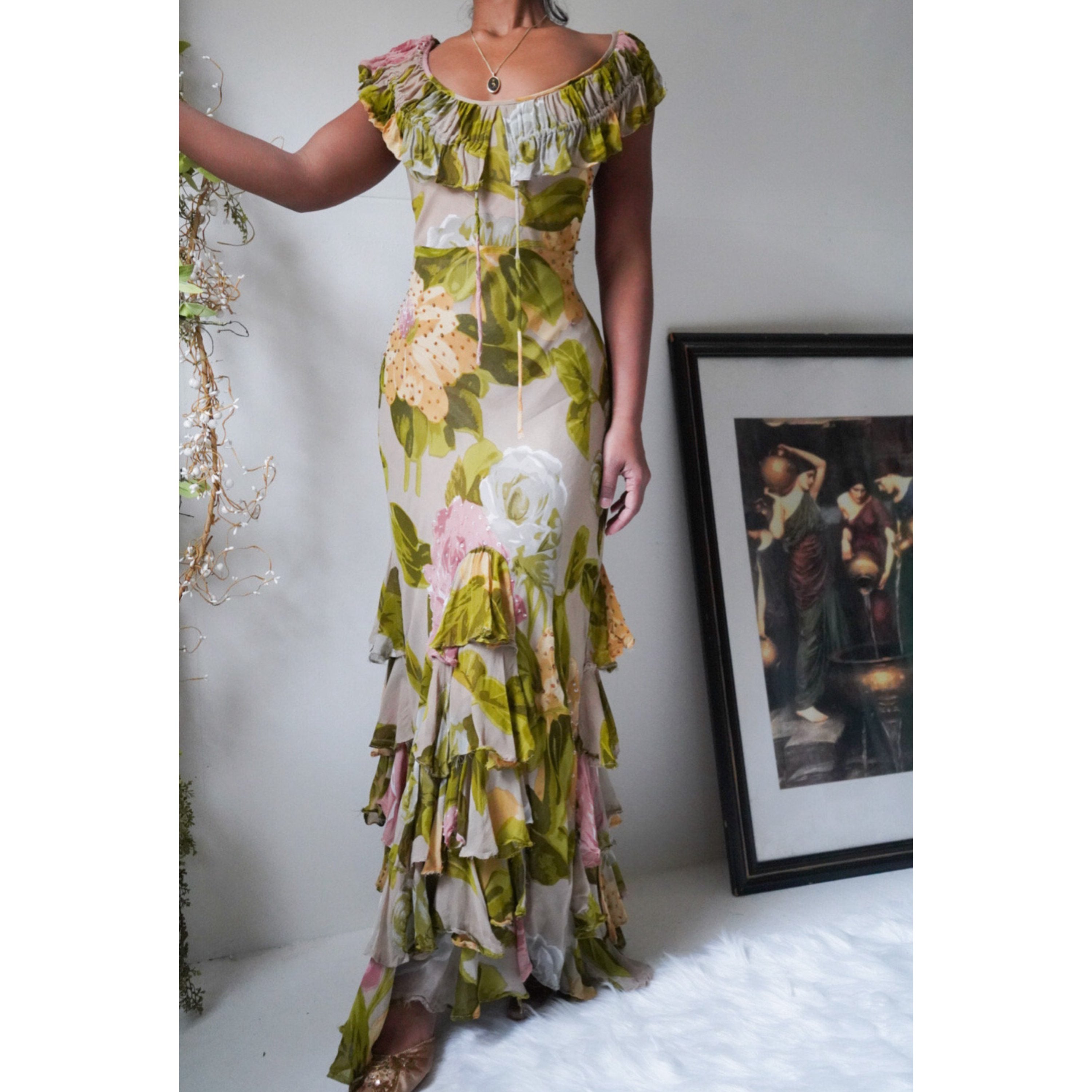 90’s Ehtereal Garden Floral Full Length Dress
