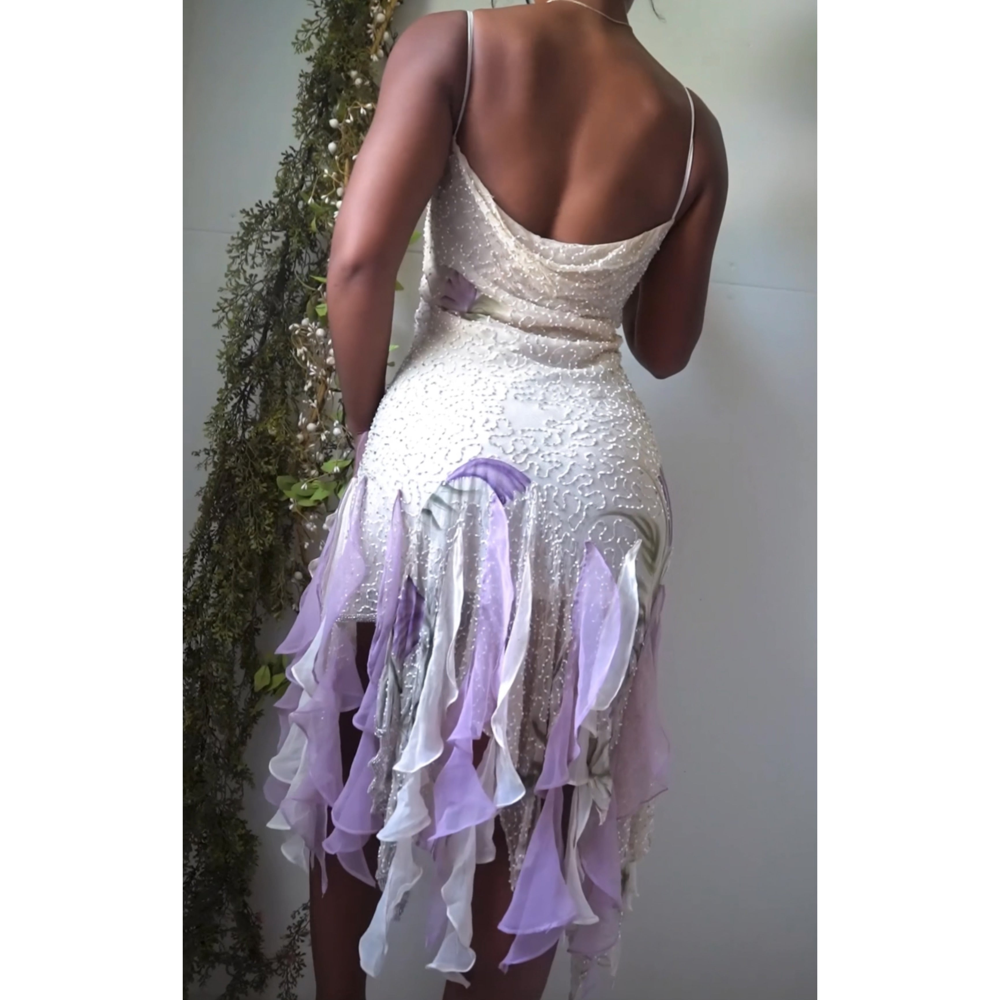Rare Cream Floral Fairy Silk Beaded Dress