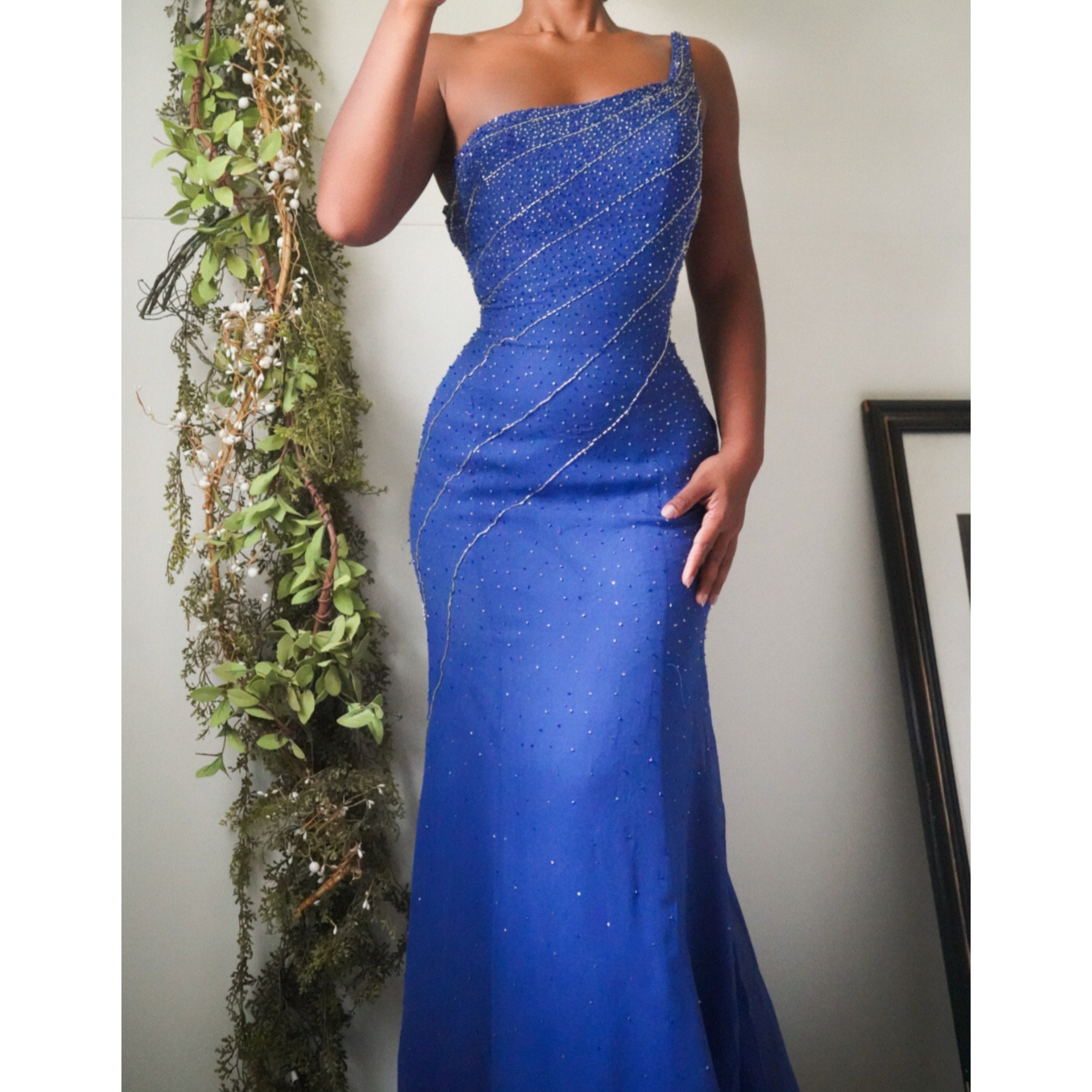 Silk Beaded One Shoulder Gown