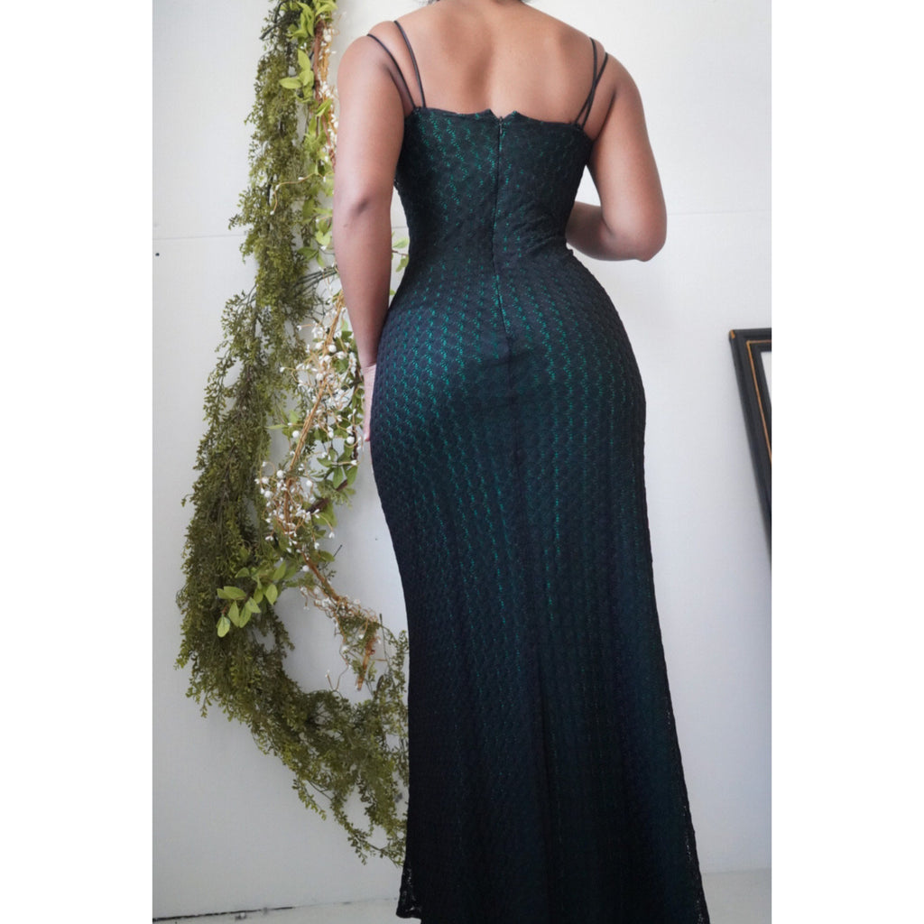 Green and Black Crochet Layer Gown
