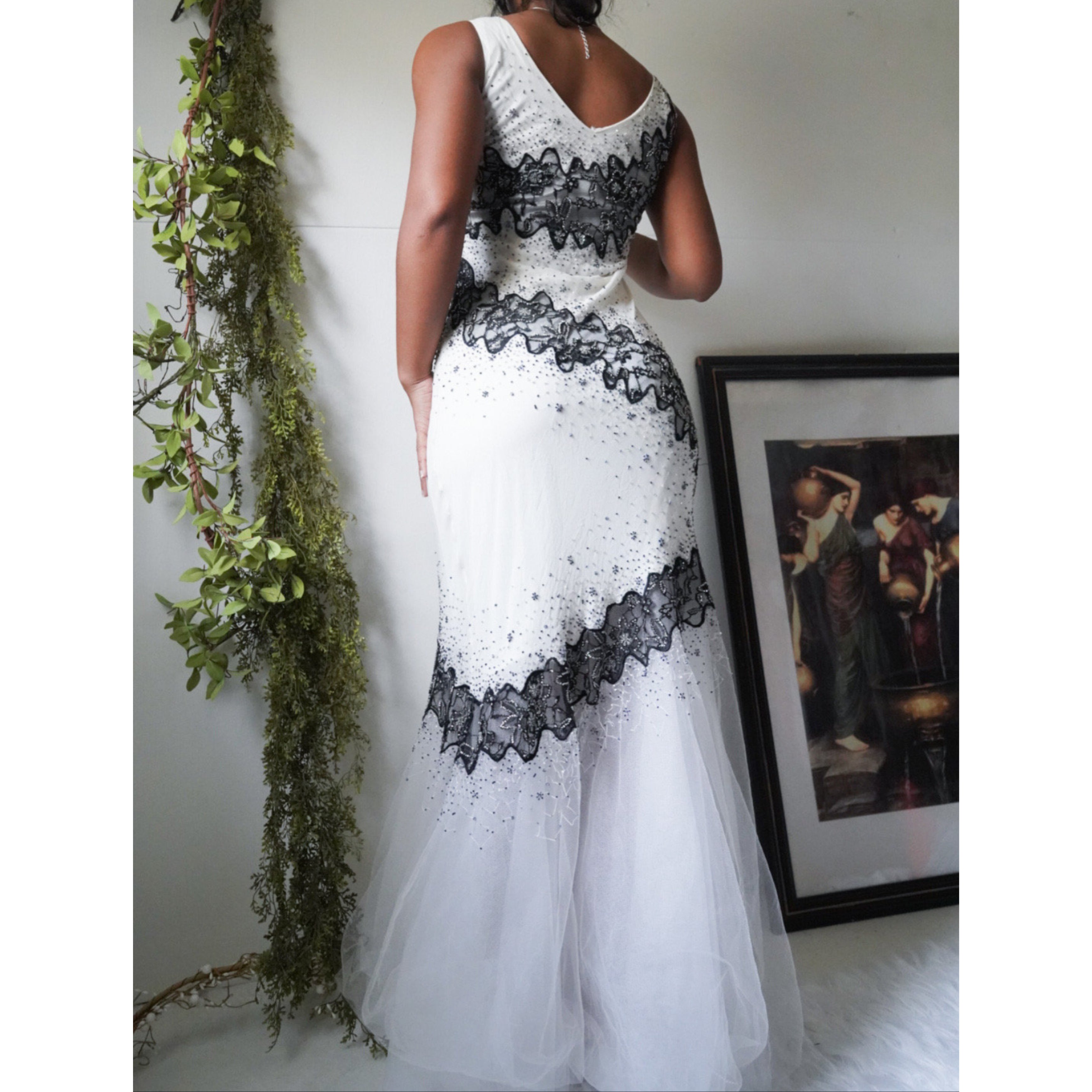 Y2K Beaded Monochrome Tulle Hem Gown