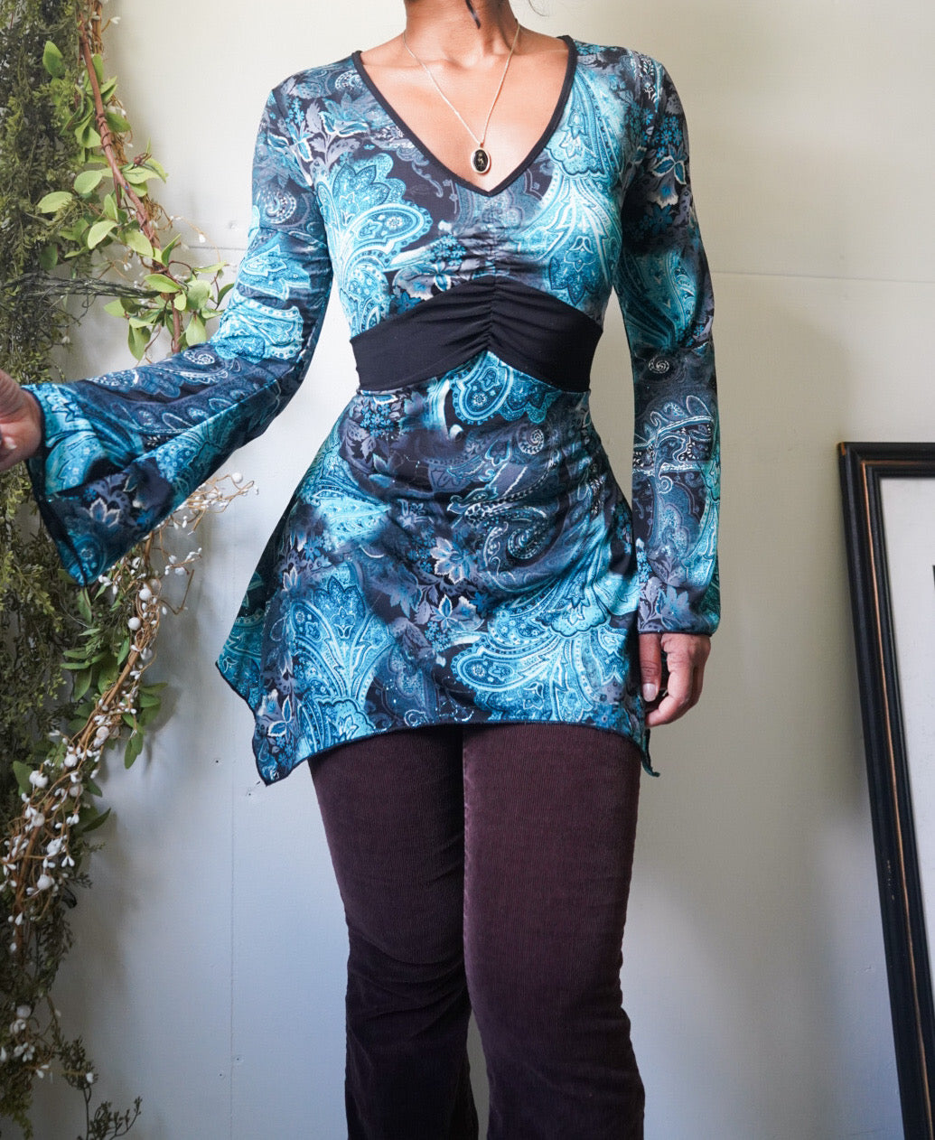 paisley-boho-flare-sleeve-tie-back-top-image
