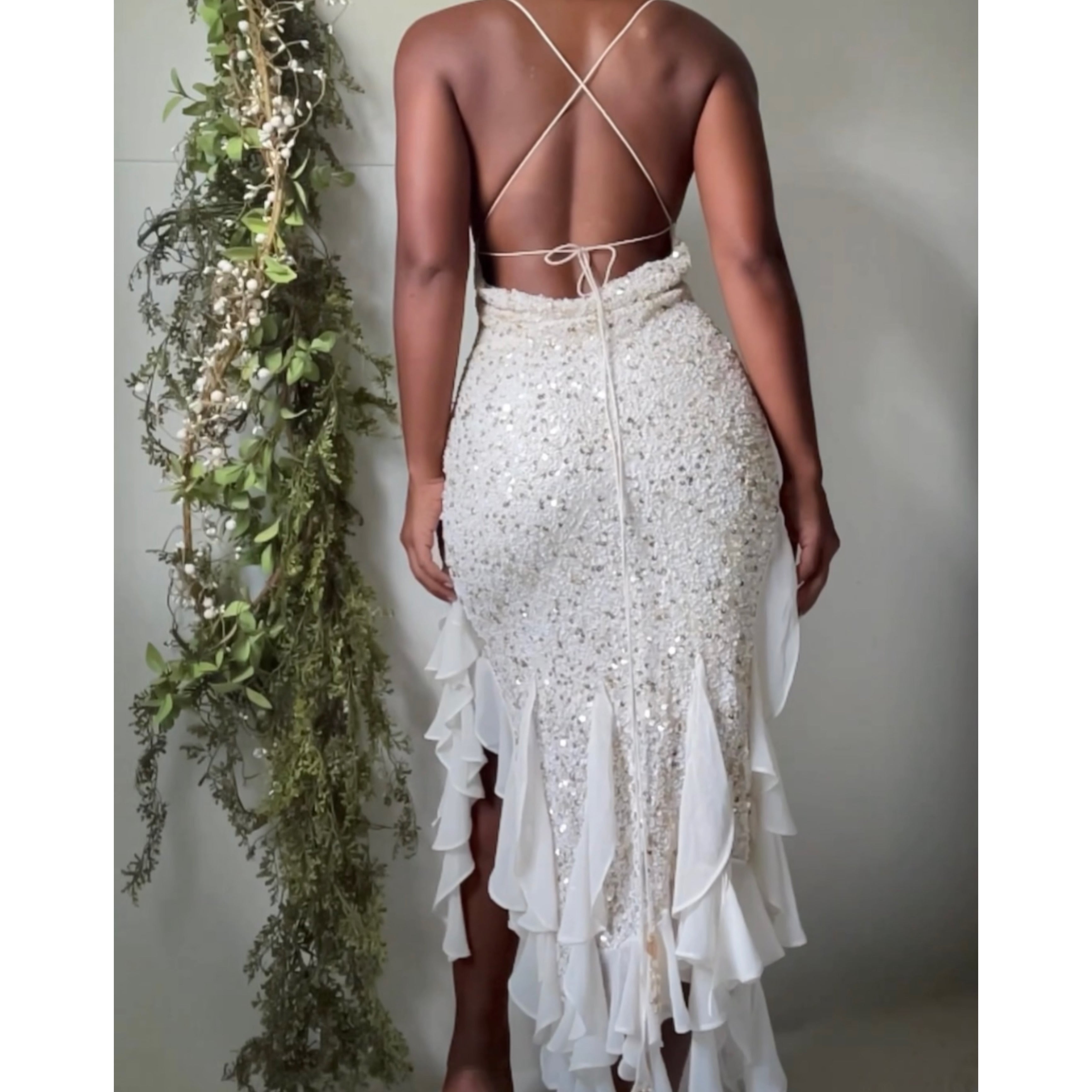 Rare Cream and Gold Beaded Ruffle Fairy Dress