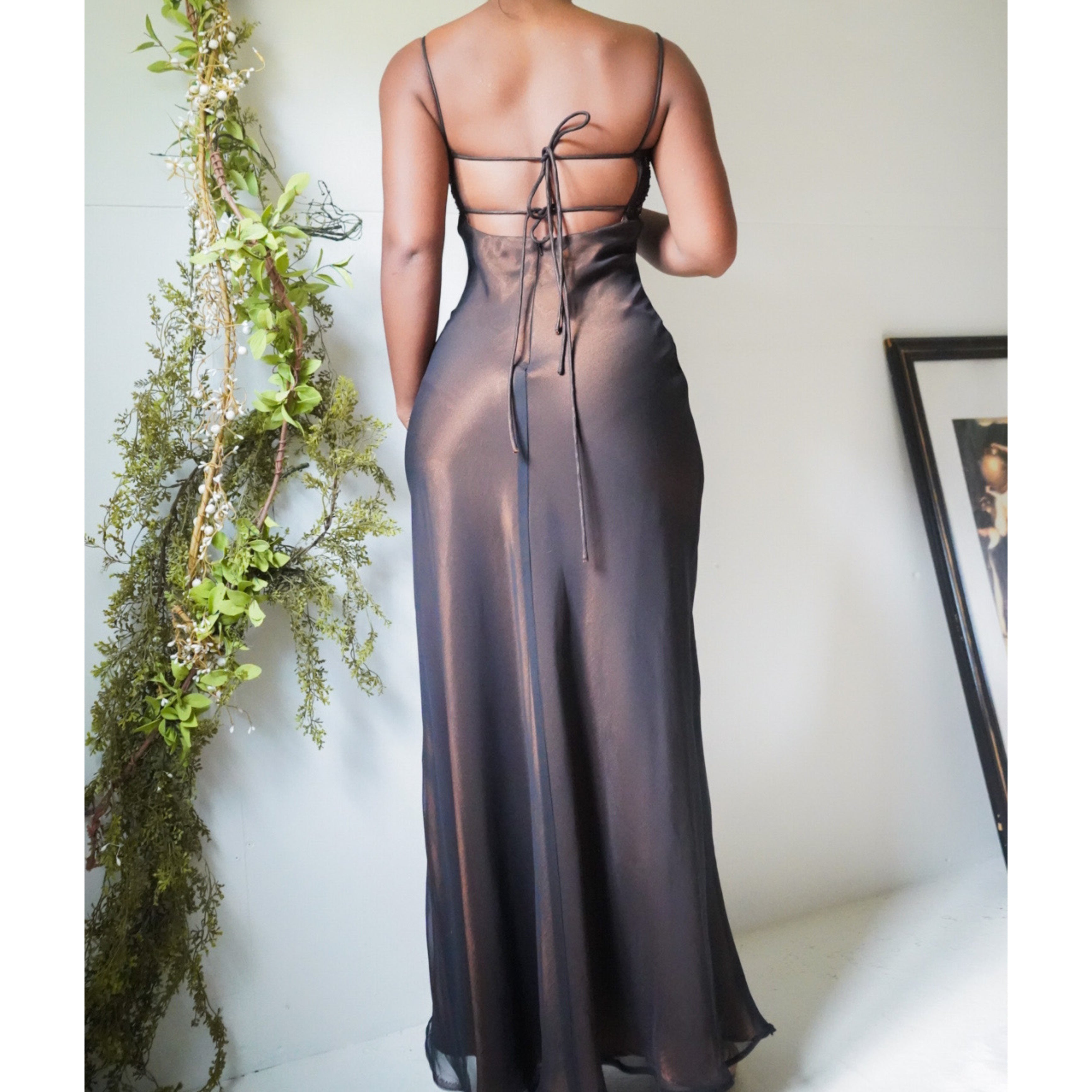 Cache Bronze Satin Layered Gown