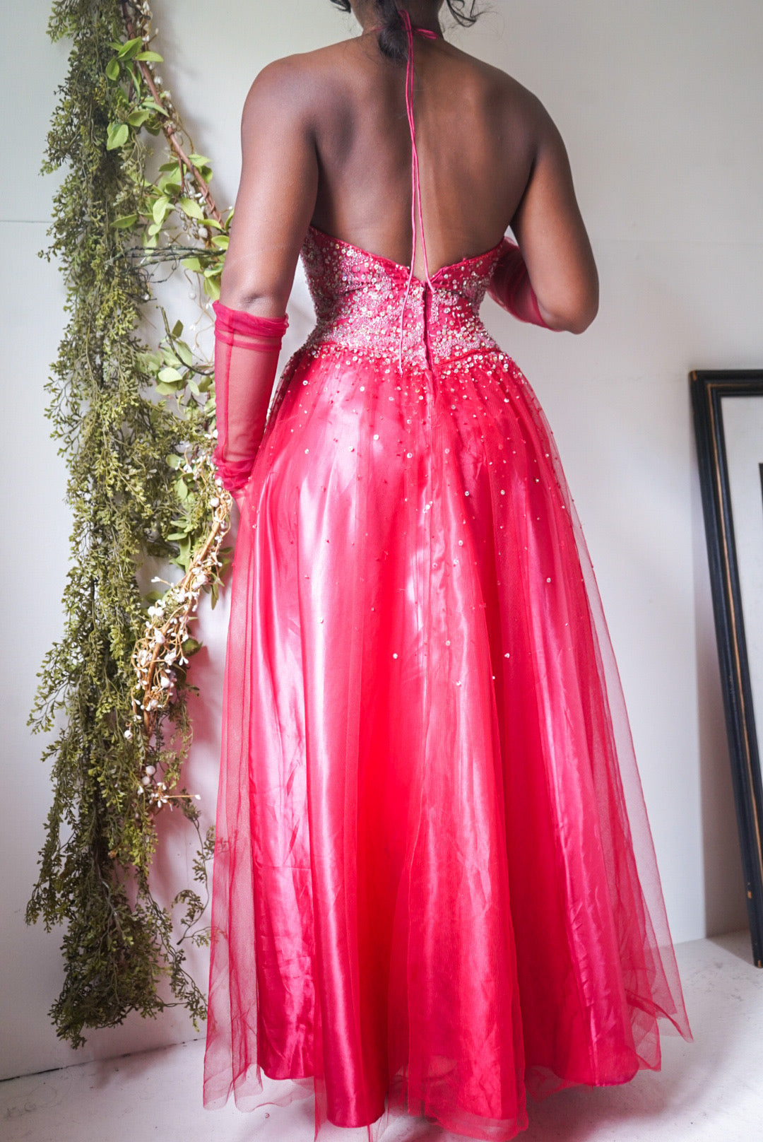 Red Beaded Corset Gown
