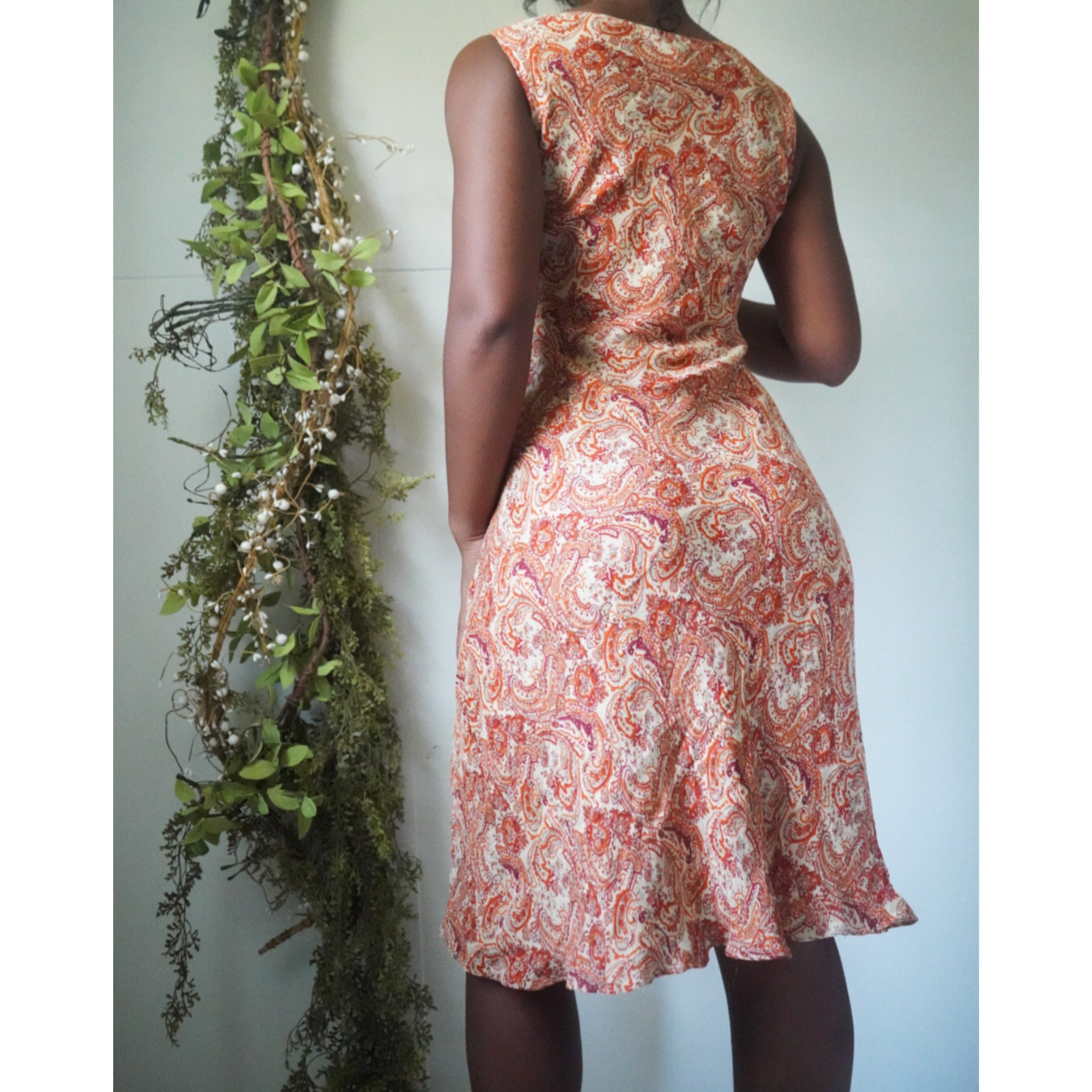 Tan and Orange Paisley Boho Dress