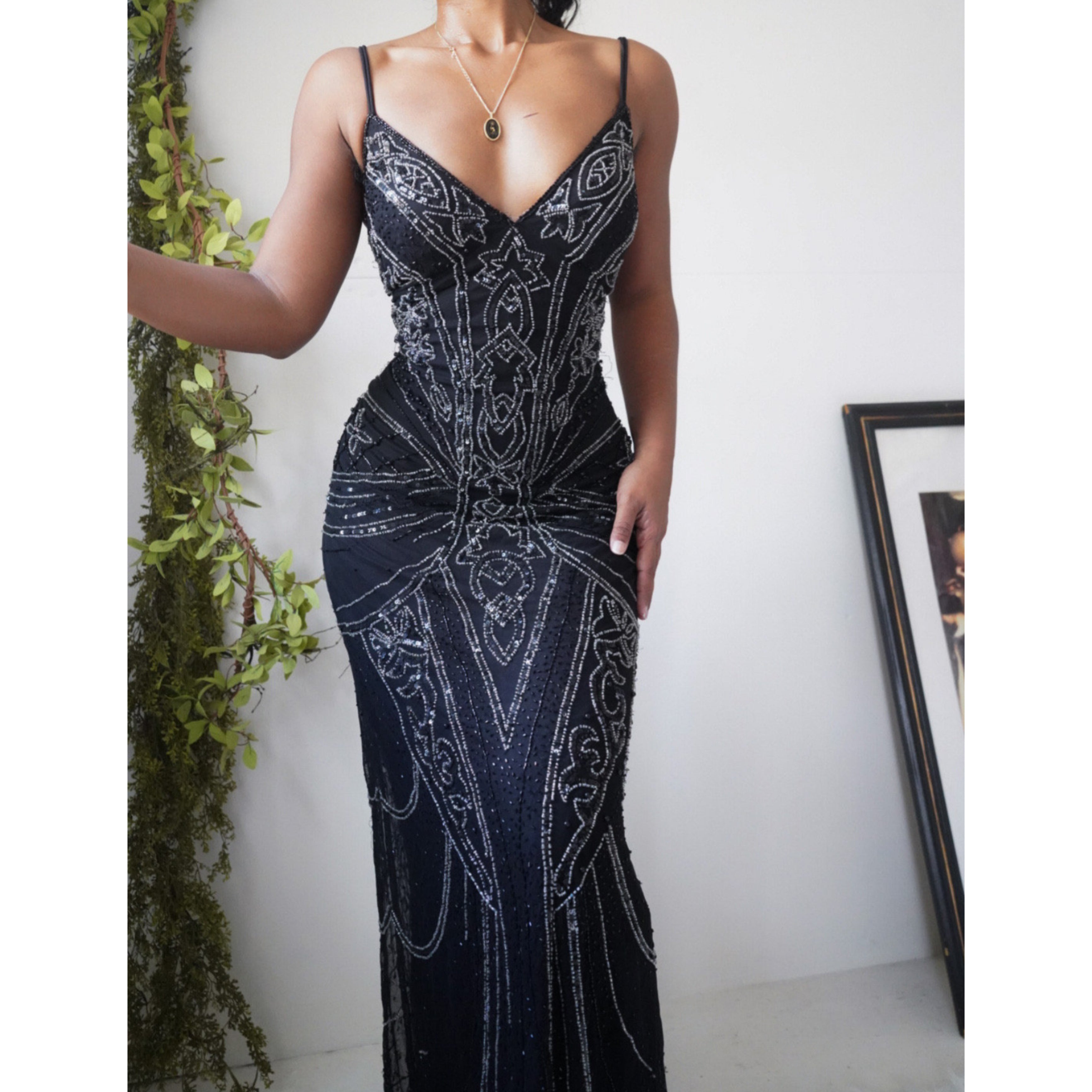 Rare Black Beaded Silk Gown